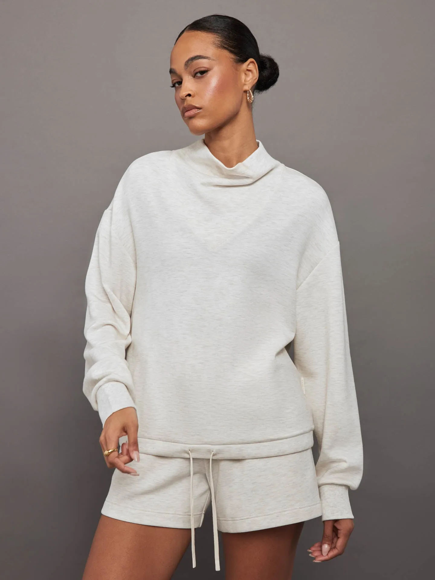 Betsy Cowl Neck Sweat - Ivory Marl