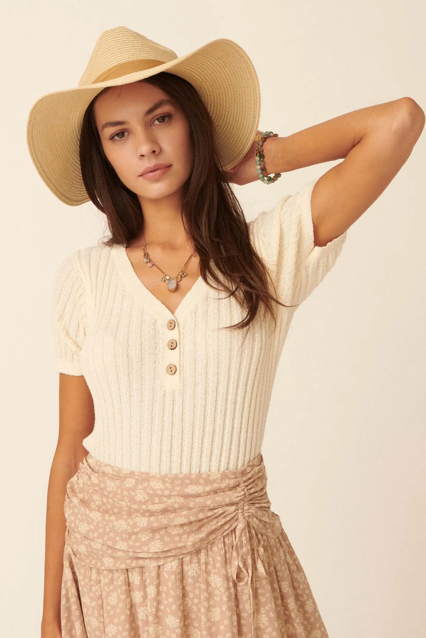 Better You Short-Sleeve Rib-Knit Henley Top