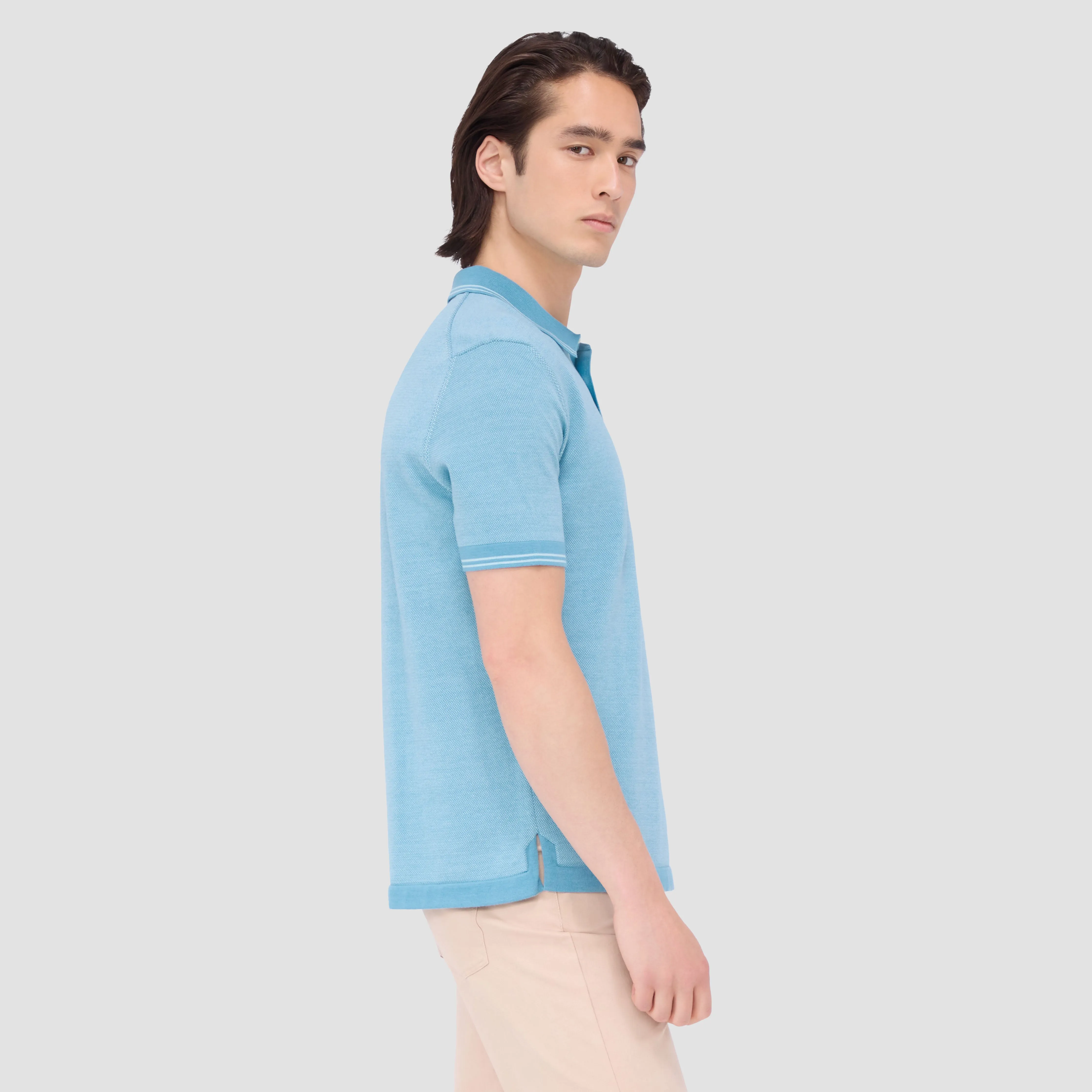 Bird's Eye Jacquard Short-Sleeved Polo Sweater