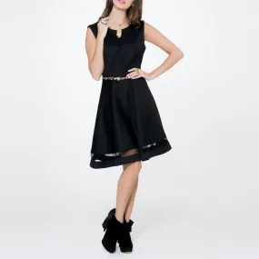 Black Belted Flare Dress