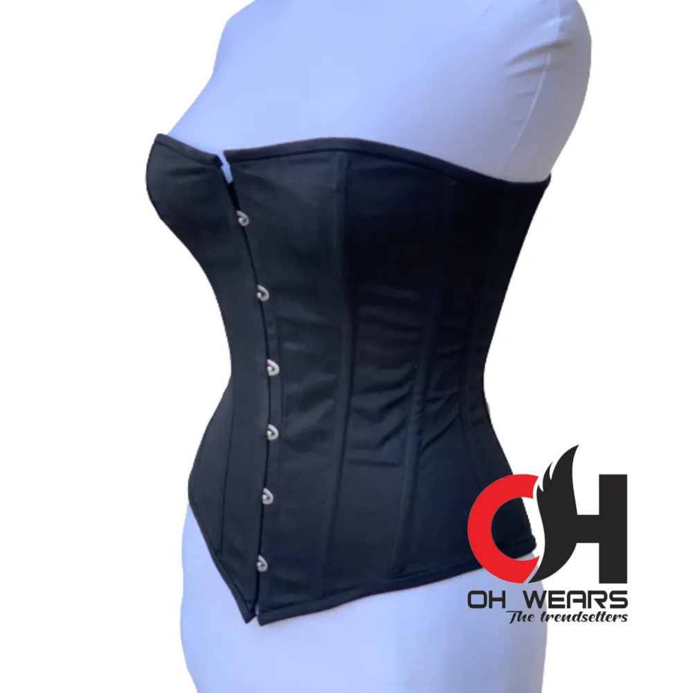 Black Cotton Overbust Black Corset Double Steel Boned