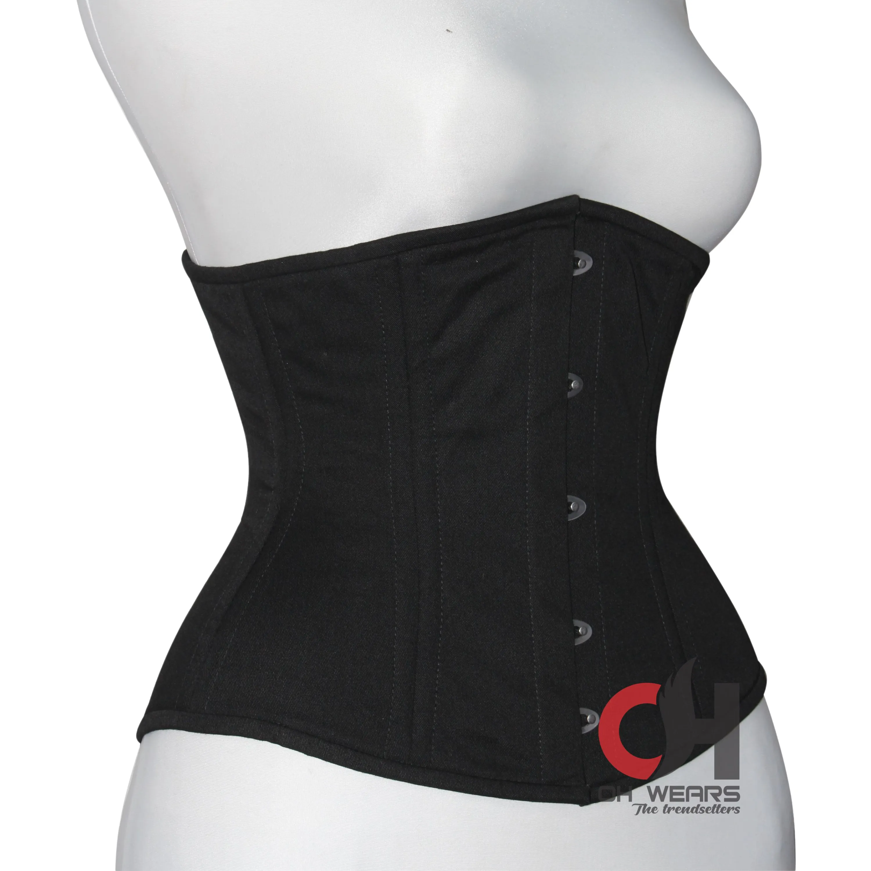 Black Cotton Underbust Corset - Steel Boned