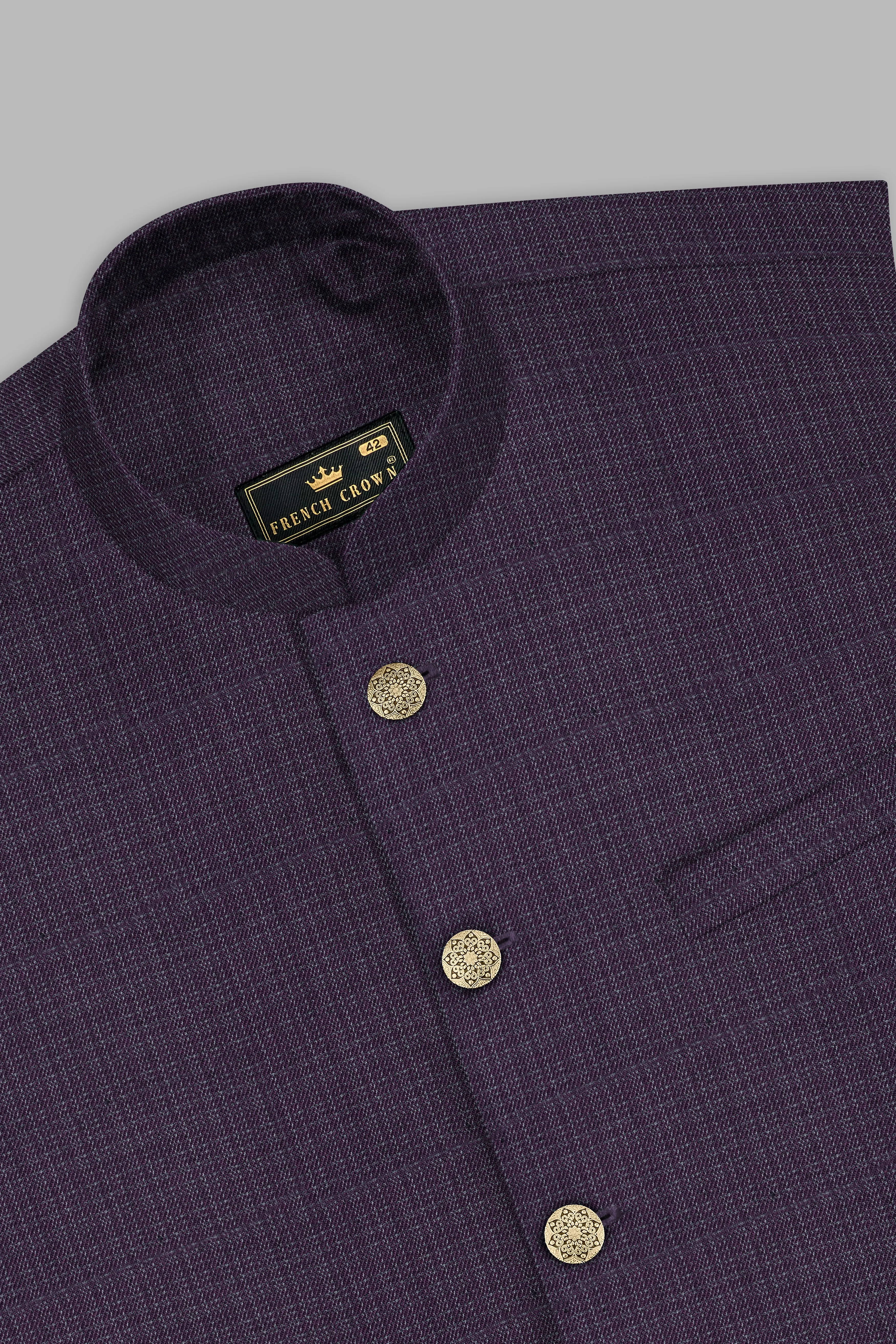 Blackcurrant Textured Wool Rich Nehru Jacket