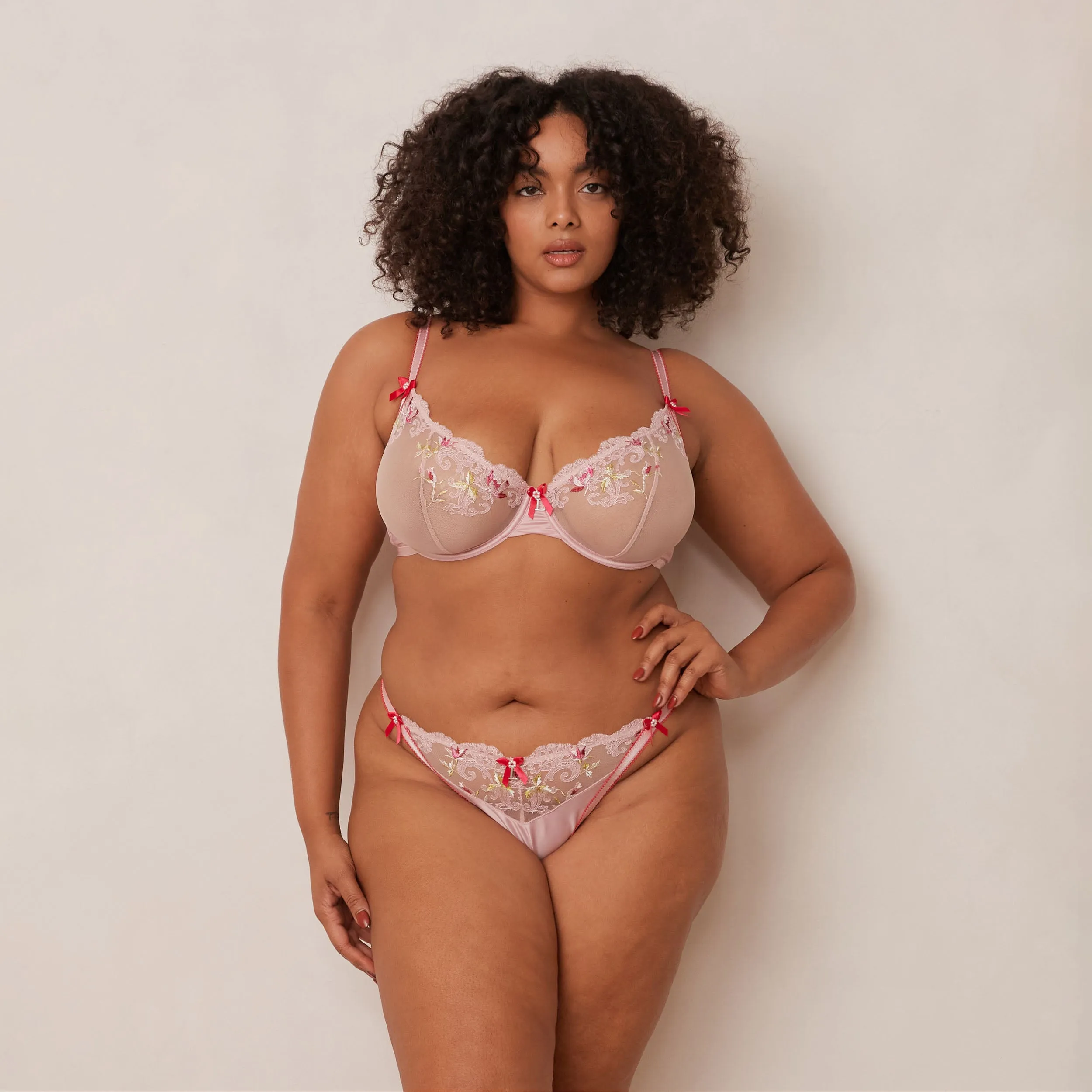 Bloom Embroidered Balcony Bra  - Pink