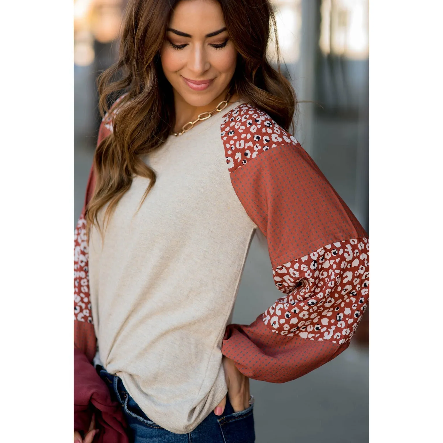 Blooming Sleeves Spotted Leopard Blouse