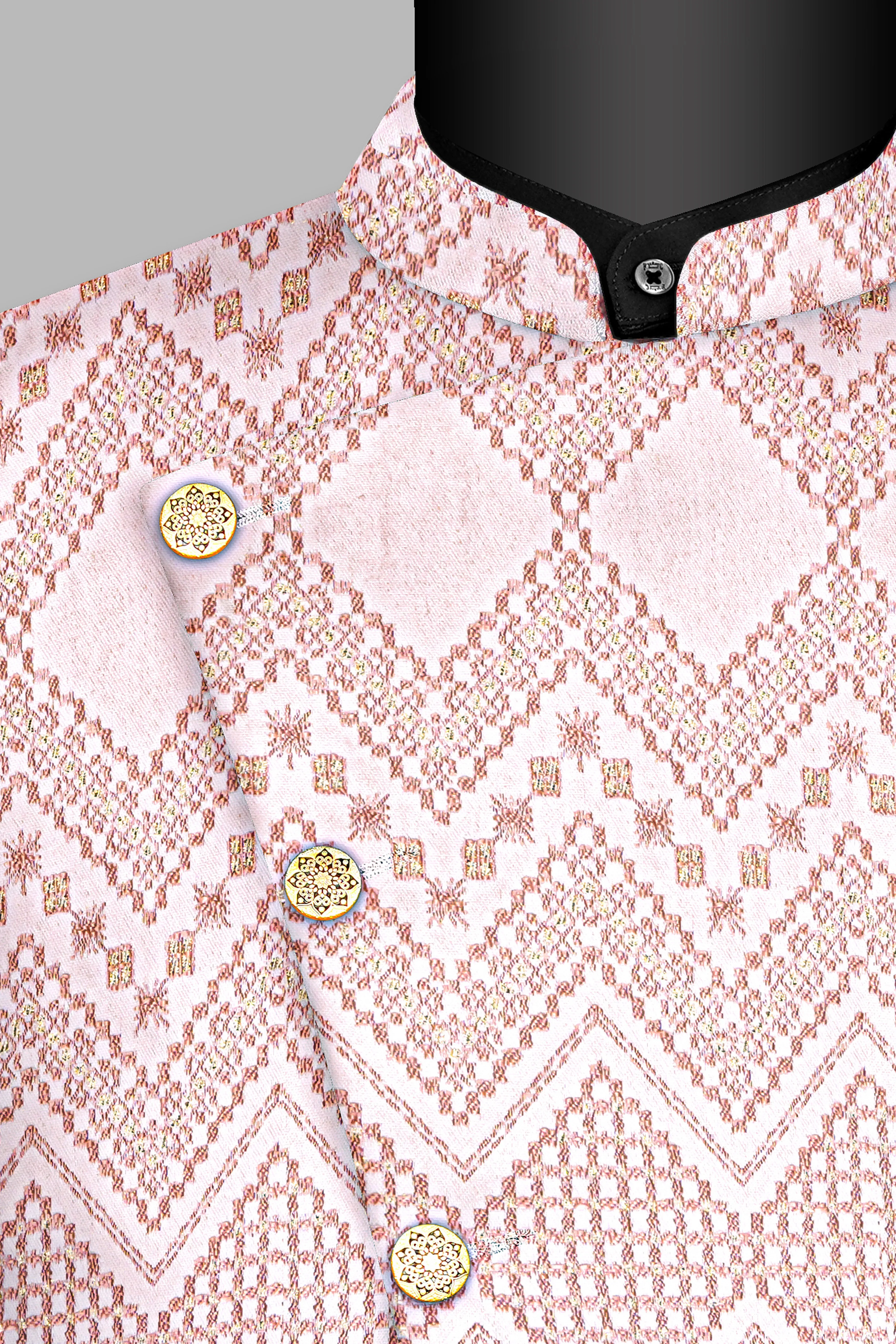 Blossom Pink Thread and Chevron Sequin Embroidered Cross Placket Bandhgala Jodhpuri