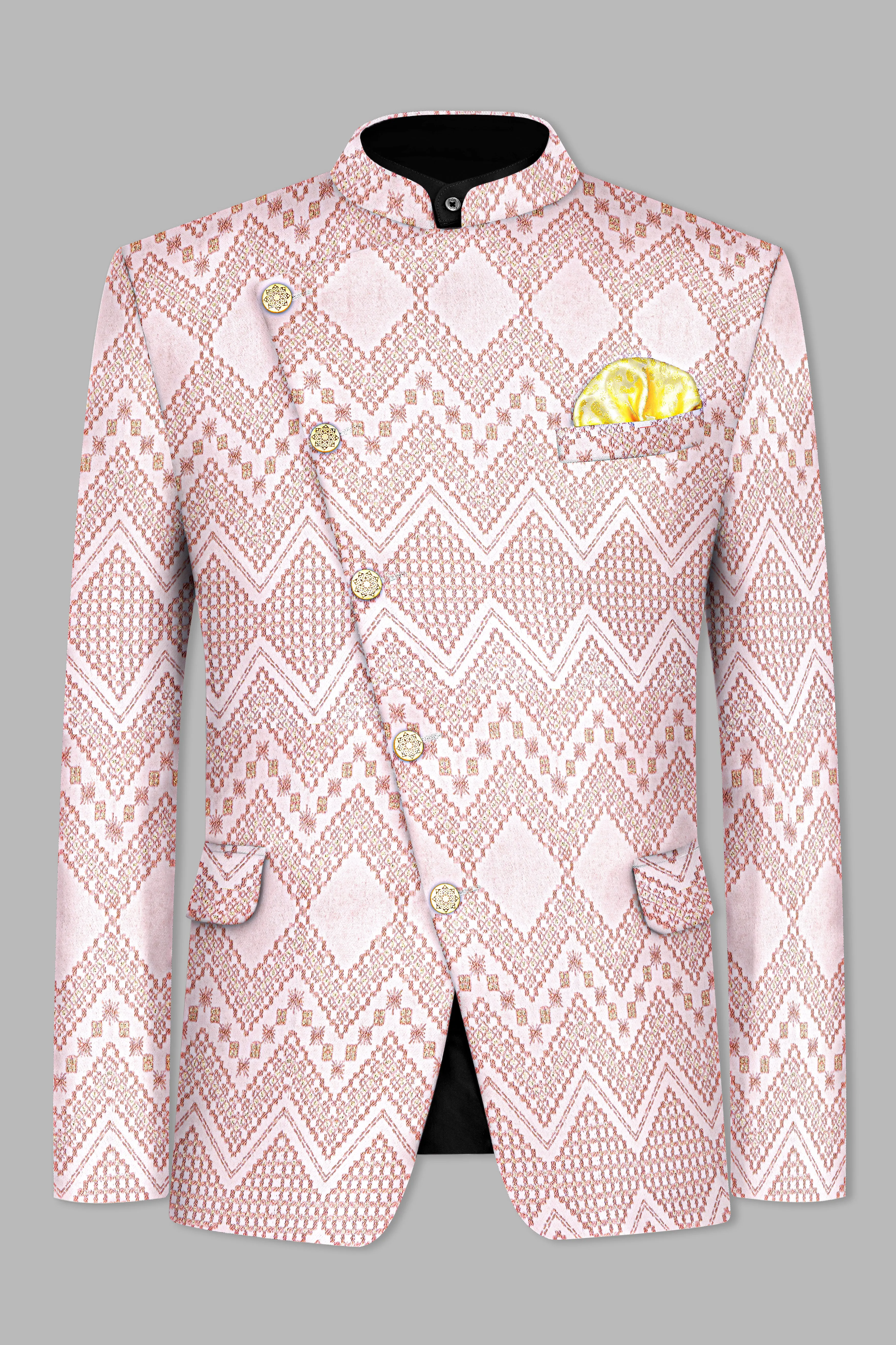 Blossom Pink Thread and Chevron Sequin Embroidered Cross Placket Bandhgala Jodhpuri