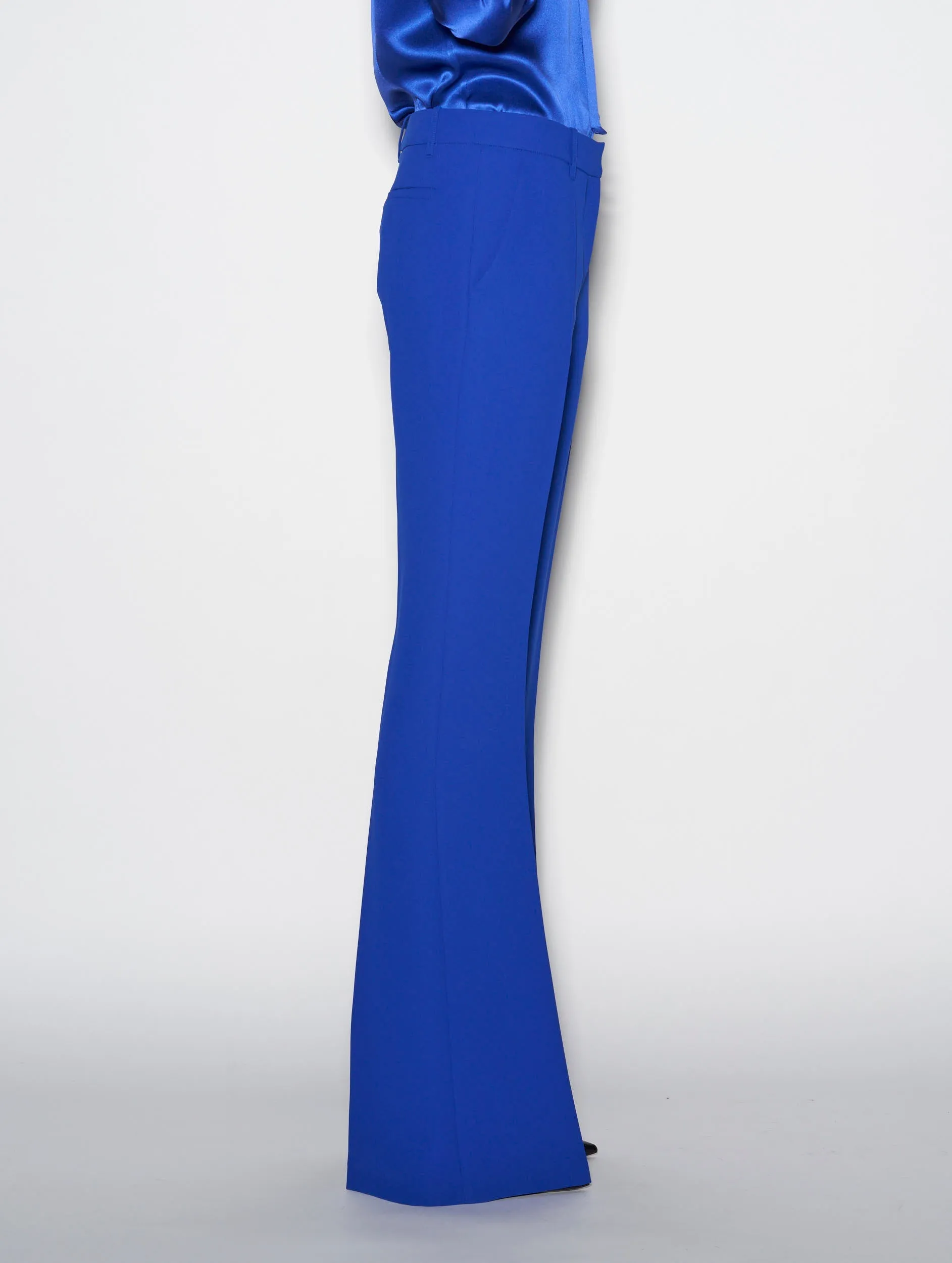 Blue crepe fabric flared suit trousers