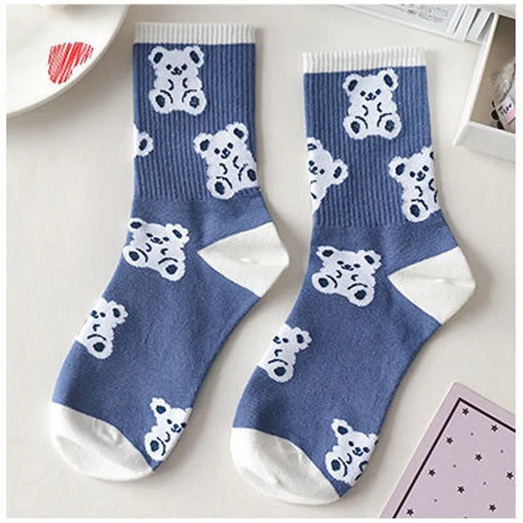 Blue Textured Teddy Bear Socks