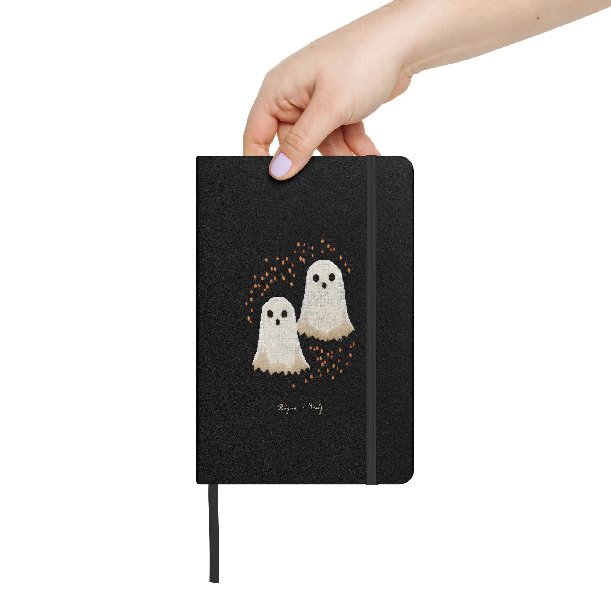 Boo Hardcover Notebook - with Elastic Closure & Ribbon Marker - Gothic Stationery with Cute Ghosts - Witchy Journal for School Office College & Uni