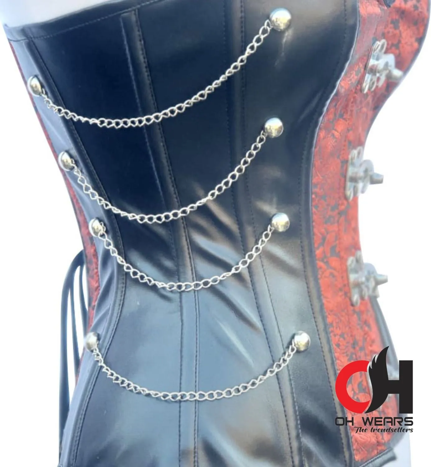 Brocade/Faux Leather Overbust Heavy Duty Steel Boned Corset