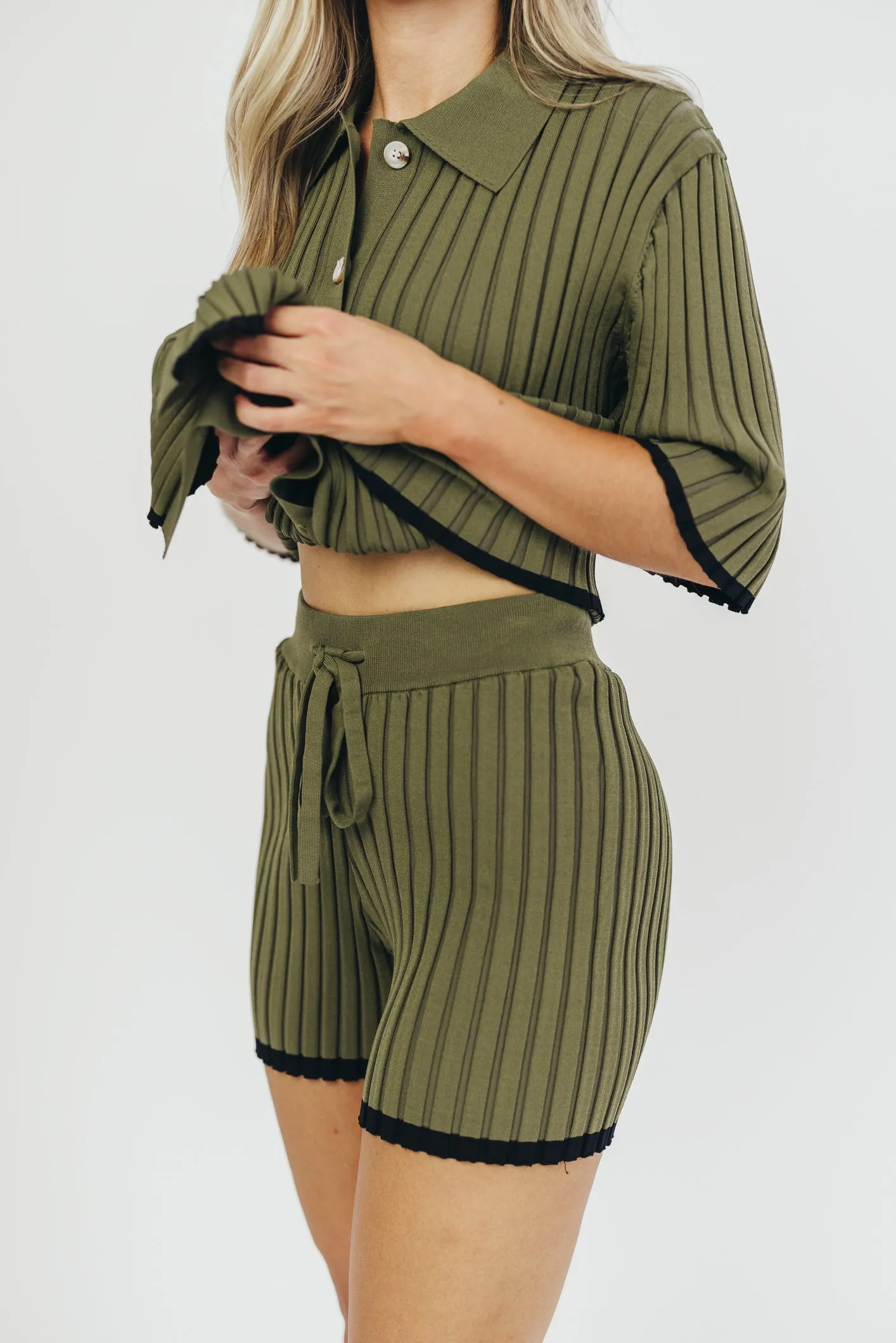 Brooke Ribbed Knit Top and Short Set in Green - Nursing Friendly