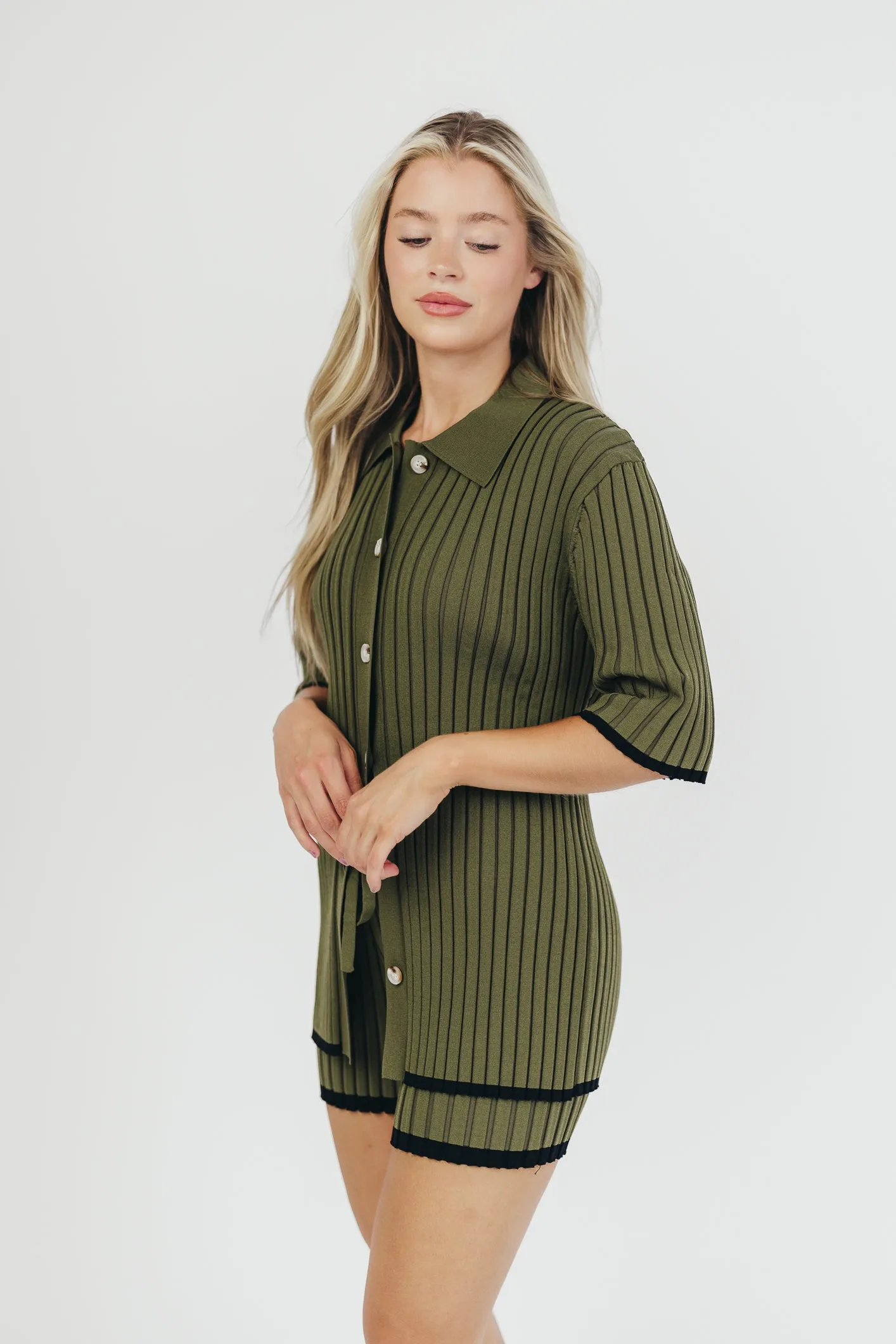 Brooke Ribbed Knit Top and Short Set in Green - Nursing Friendly