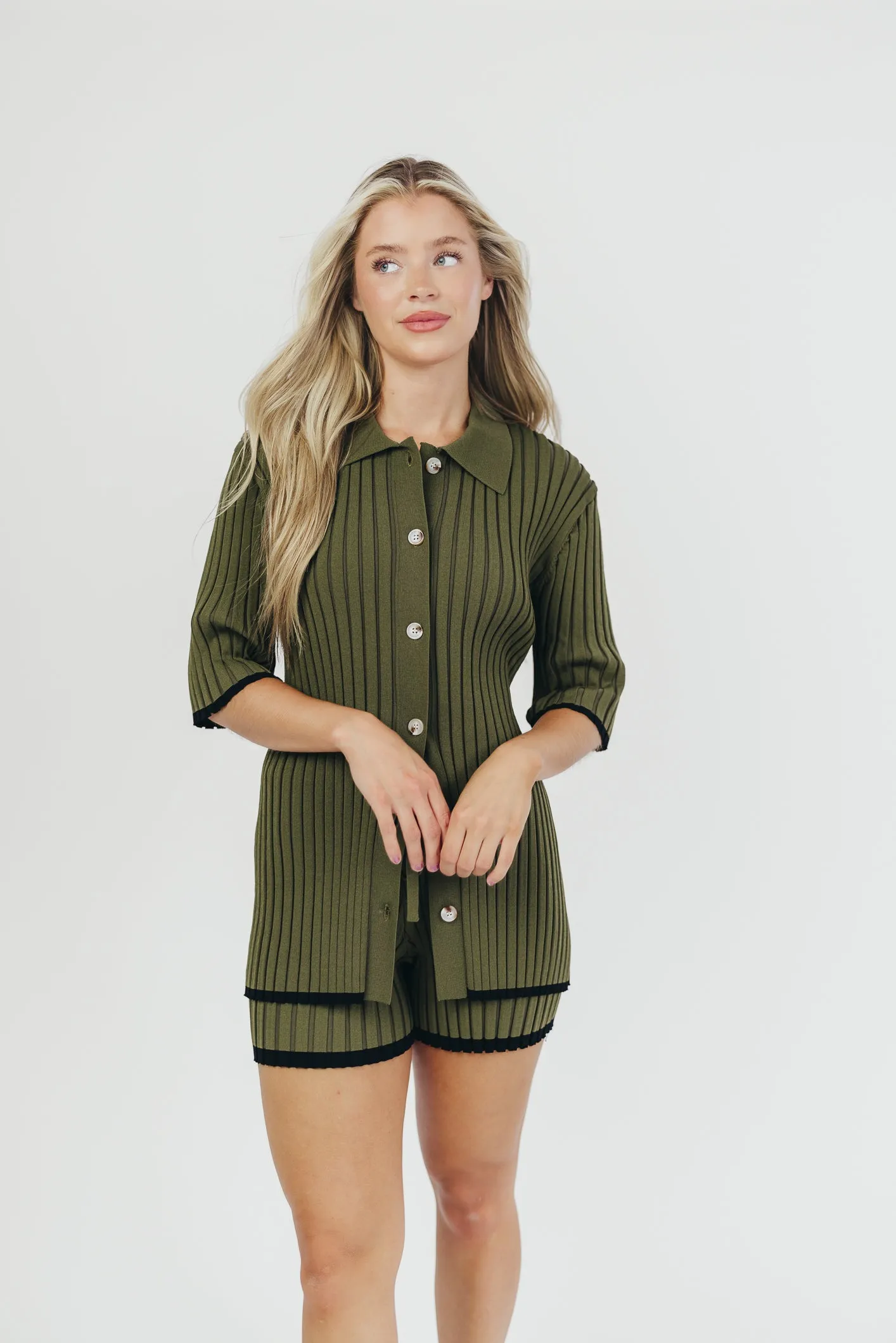 Brooke Ribbed Knit Top and Short Set in Green - Nursing Friendly