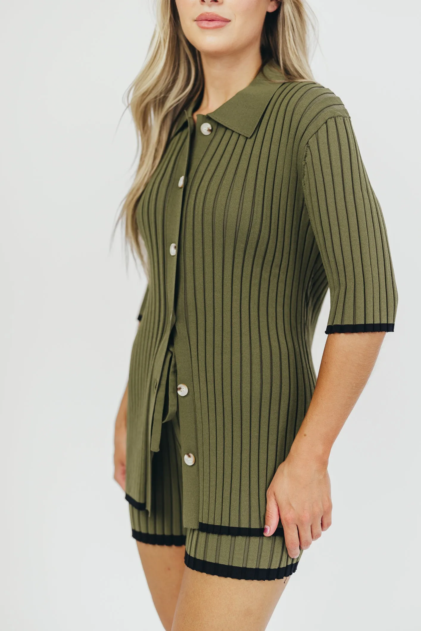 Brooke Ribbed Knit Top and Short Set in Green - Nursing Friendly