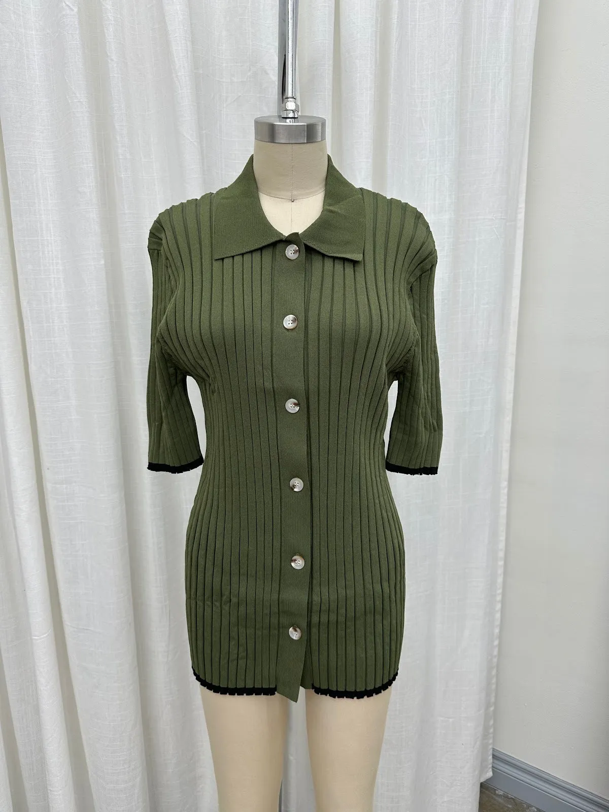 Brooke Ribbed Knit Top and Short Set in Green - Nursing Friendly