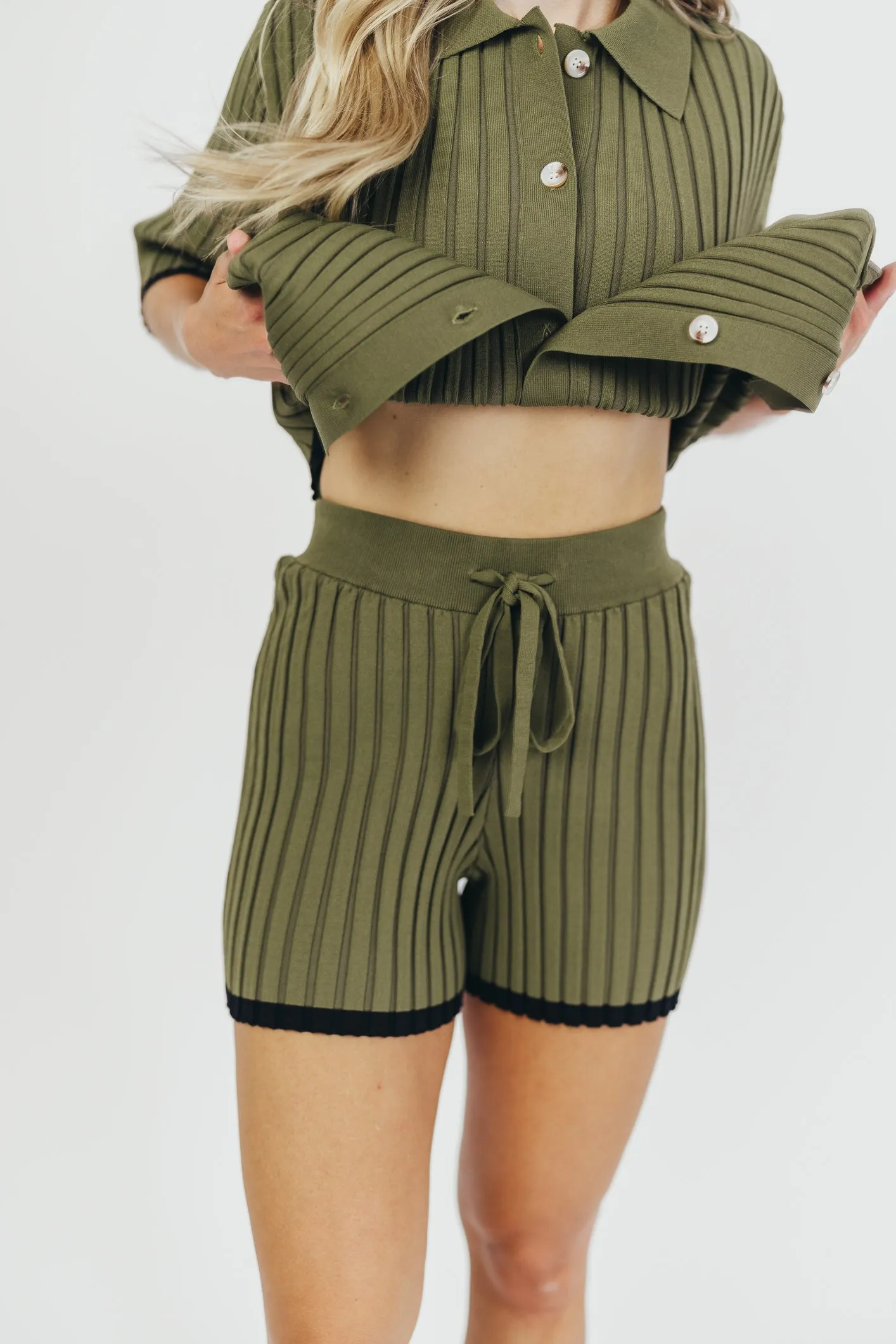 Brooke Ribbed Knit Top and Short Set in Green - Nursing Friendly