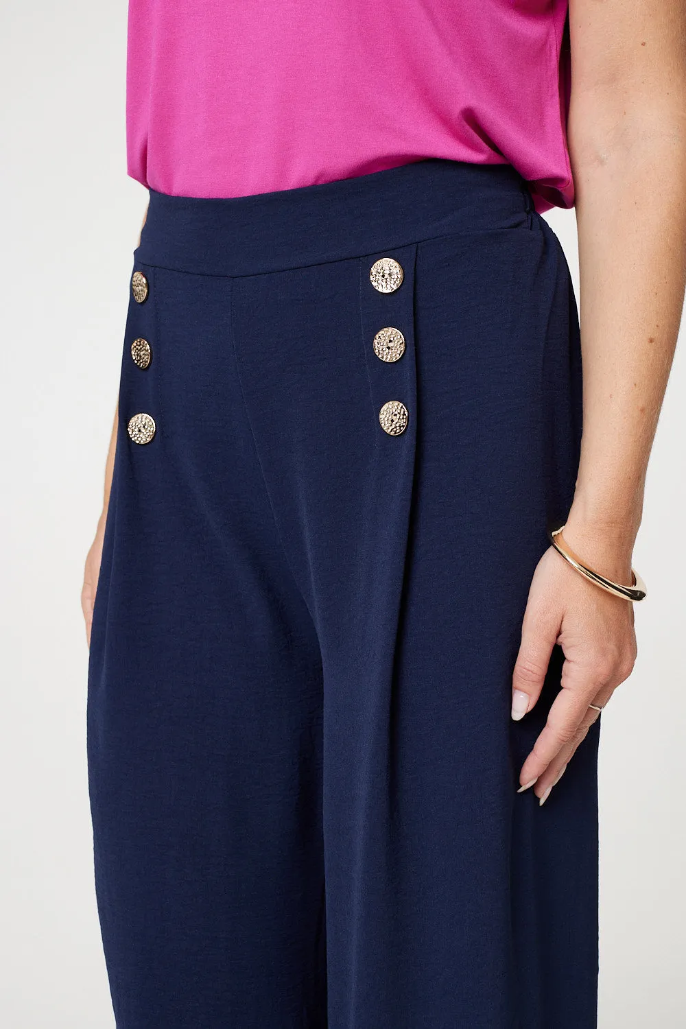 Button Detail Wide Leg Trousers