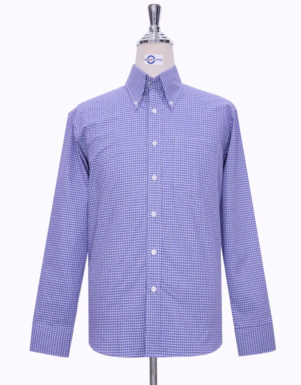 Button Down Shirt - Blue And Pink Small Check Shirt