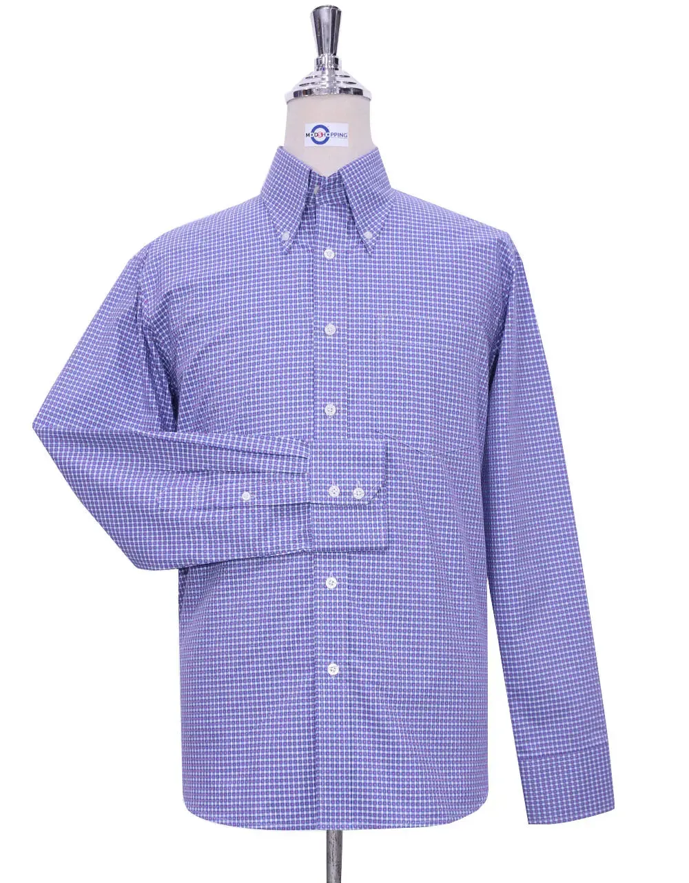 Button Down Shirt - Blue And Pink Small Check Shirt