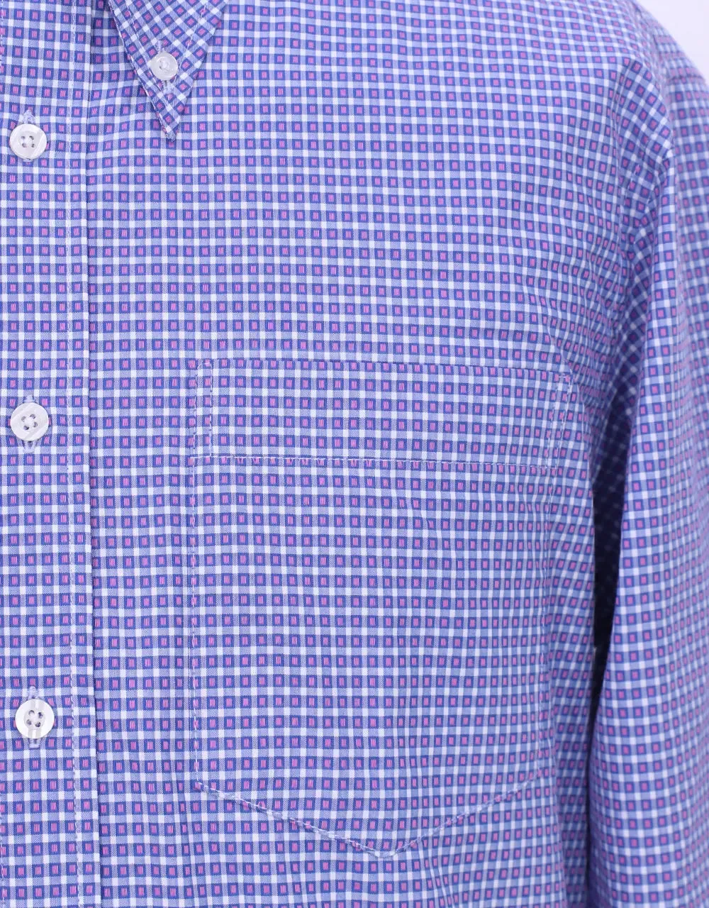 Button Down Shirt - Blue And Pink Small Check Shirt