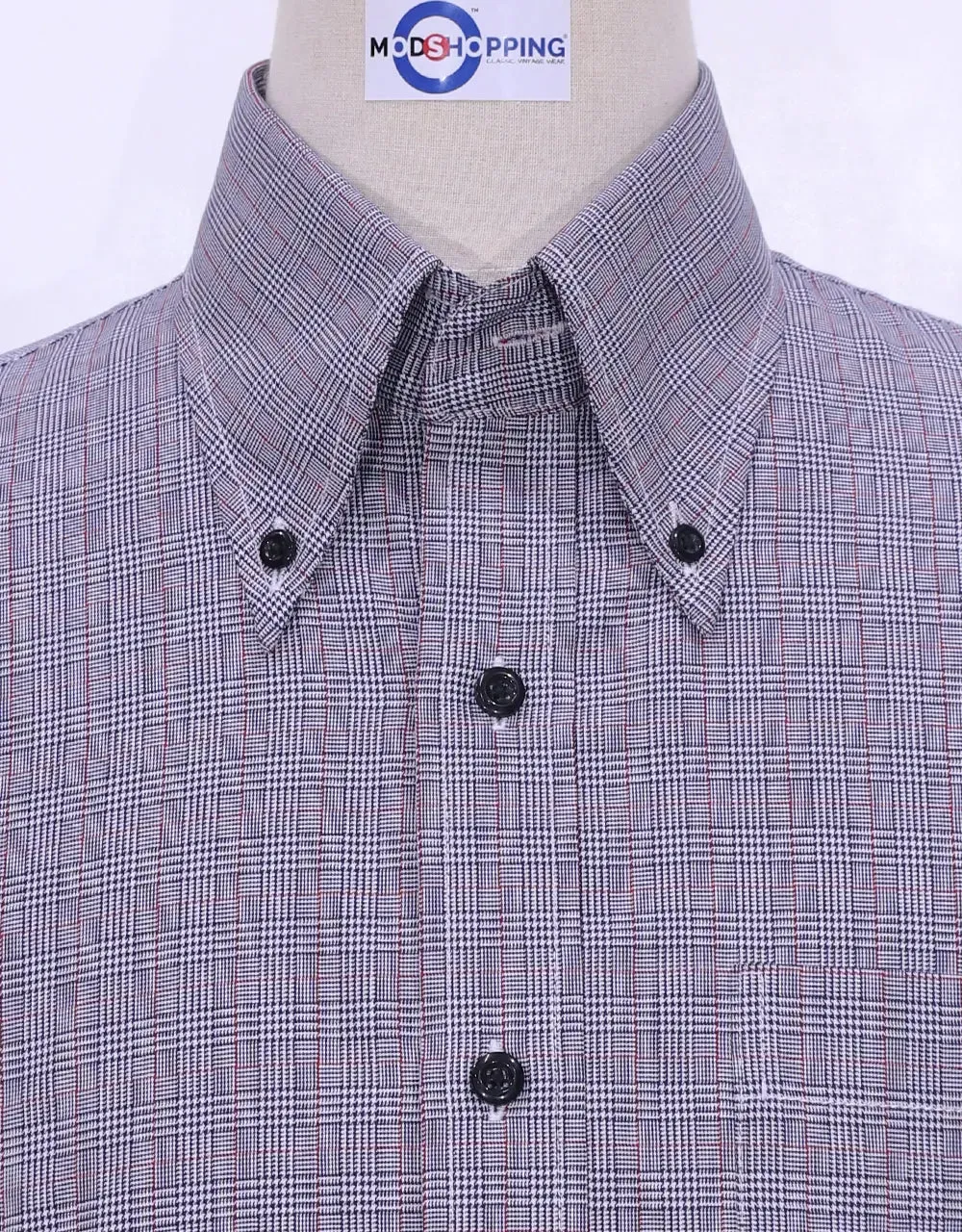 Button Down Shirt - Grey Prince Of Wales Check Shirt