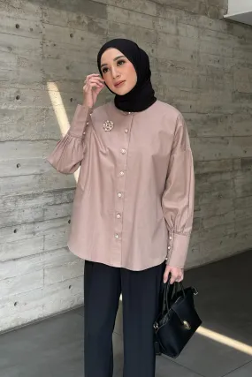 Button Shirt - Mocca - Kemeja Atasan Wanita Bahan Katun Premium TP1580580