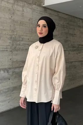 Button Shirt - Tan - Kemeja Atasan Wanita Bahan Katun Premium TP1583280