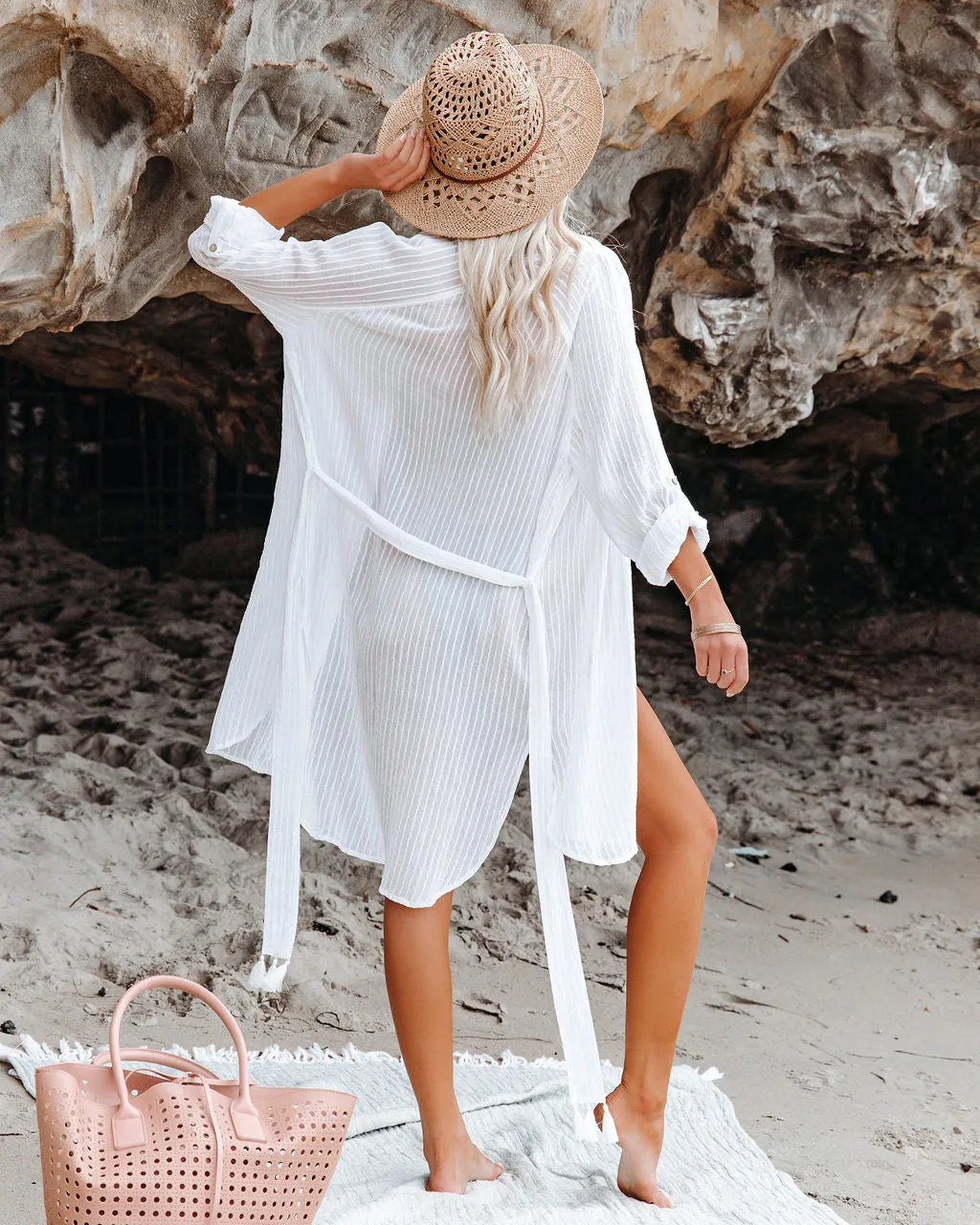 Calm Waters Cover-Up Shirt Dress - Off White