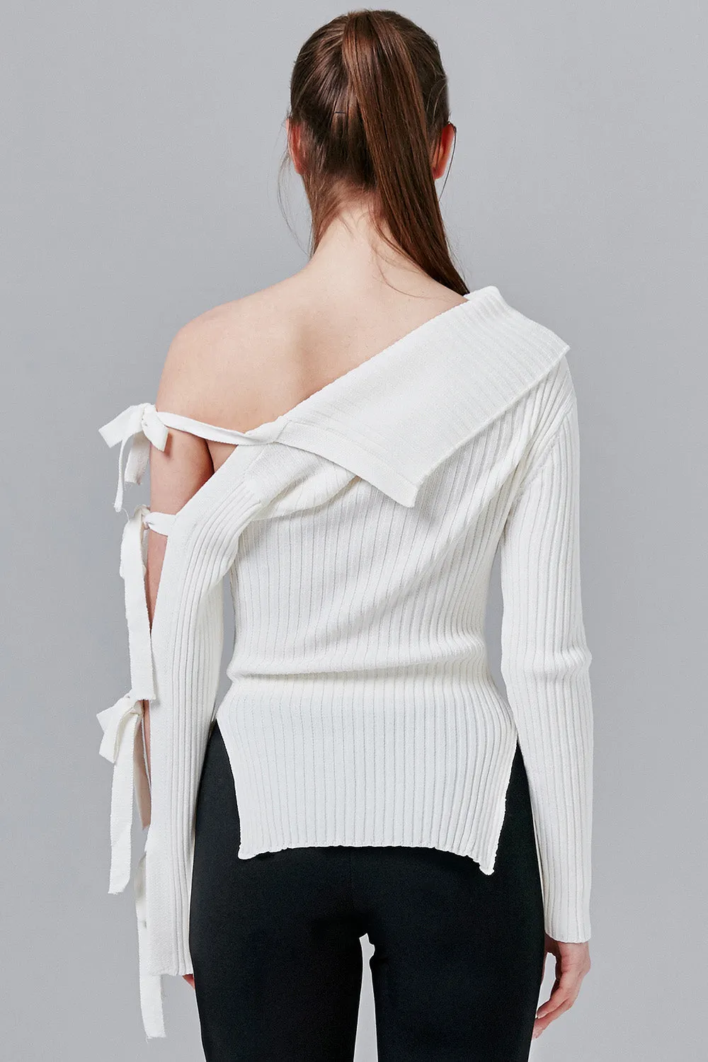 Camilla Ribbed Knit Top with Tie Sleeve