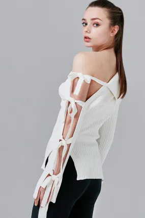 Camilla Ribbed Knit Top with Tie Sleeve