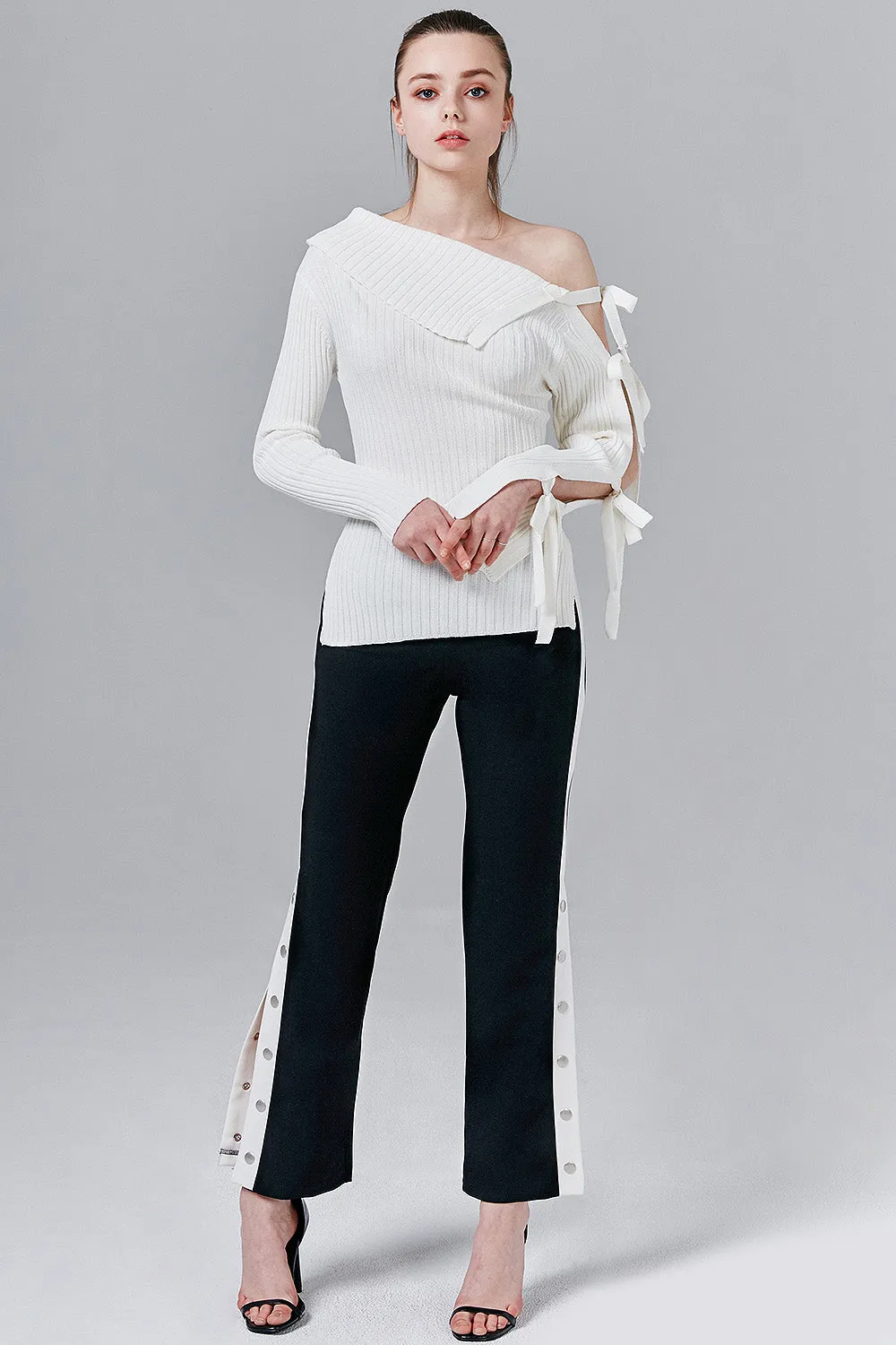 Camilla Ribbed Knit Top with Tie Sleeve