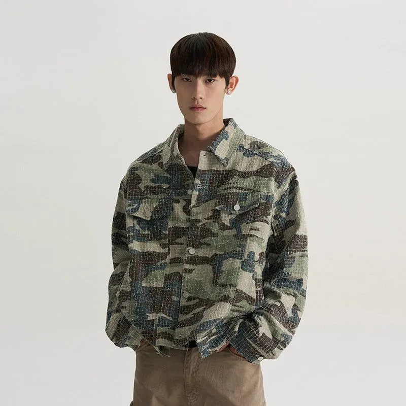 Camouflage Textured Buttoned Jacket