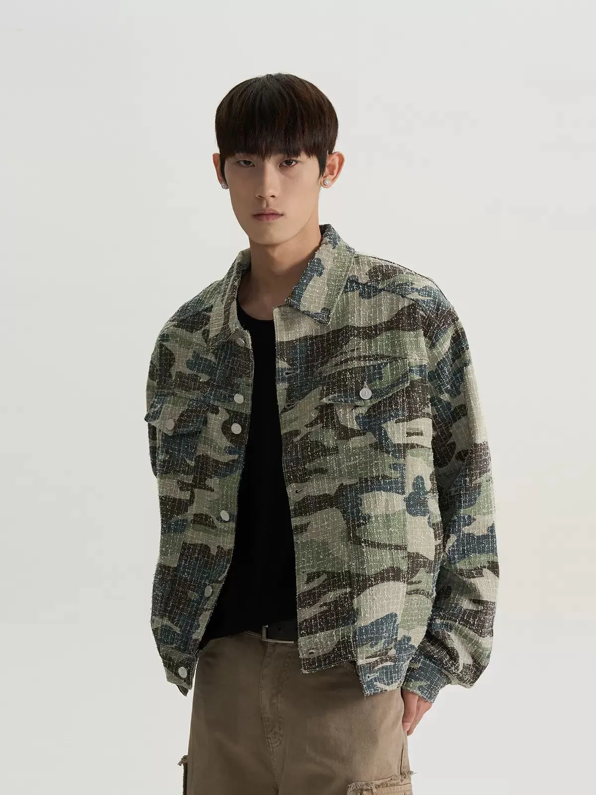 Camouflage Textured Buttoned Jacket