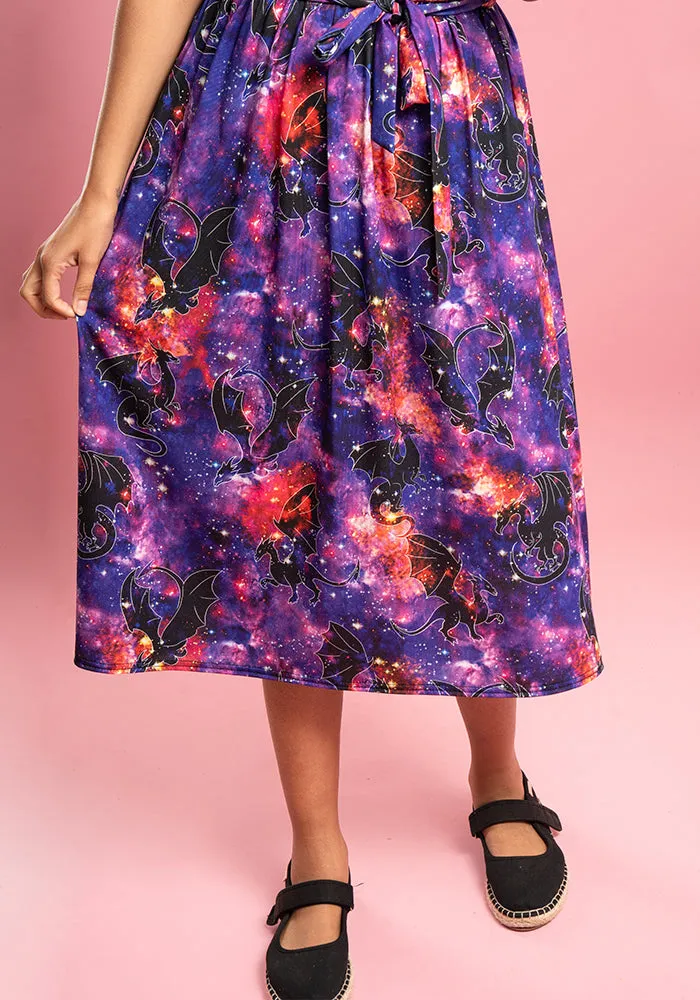 Celestia Dragon Galaxy Print Midi Dress