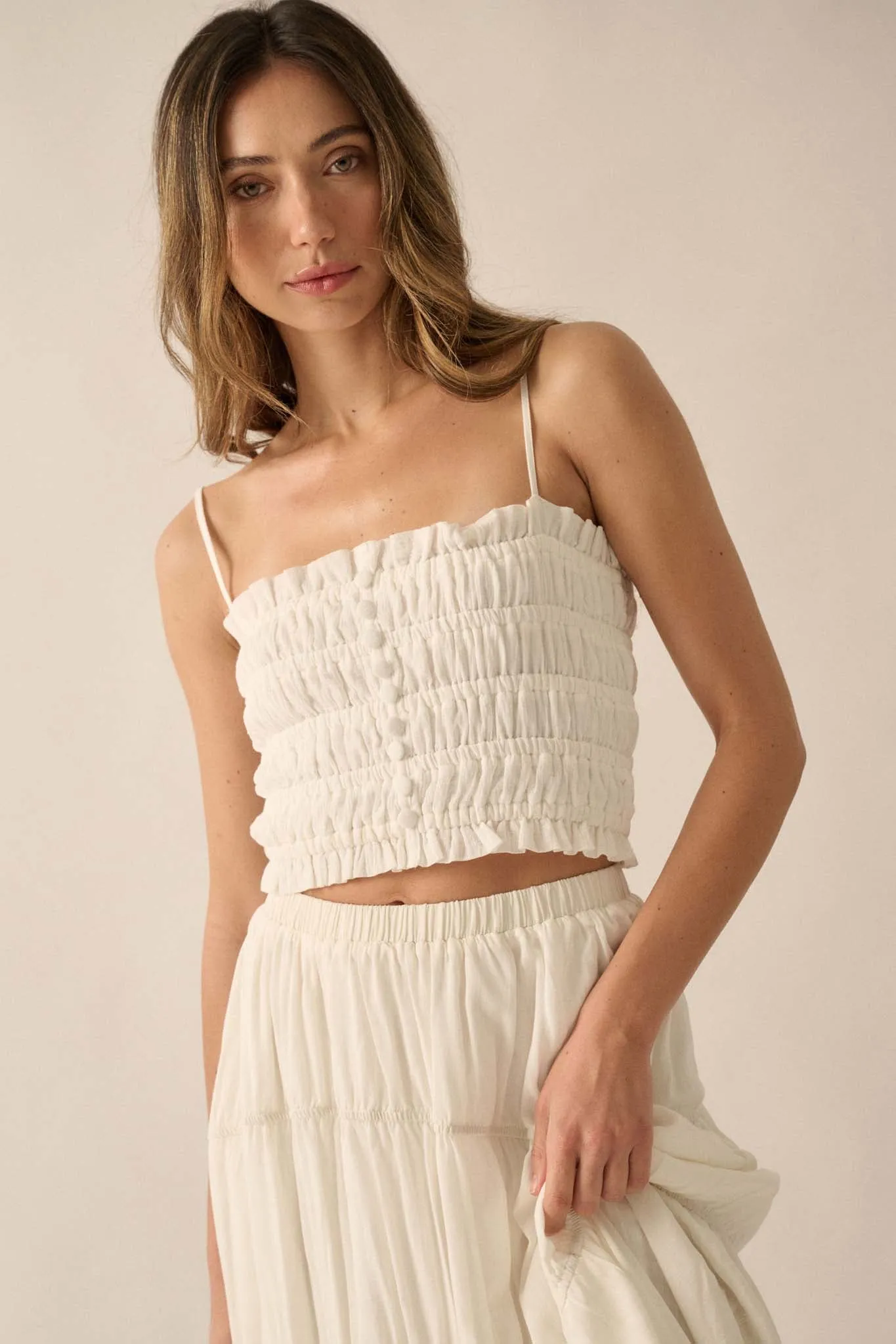 Chase the Wind Smocked Crinkle Cotton Cami Top