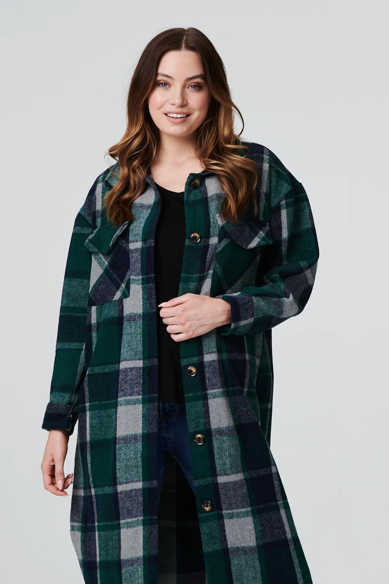 Checked Longline Shacket Coat