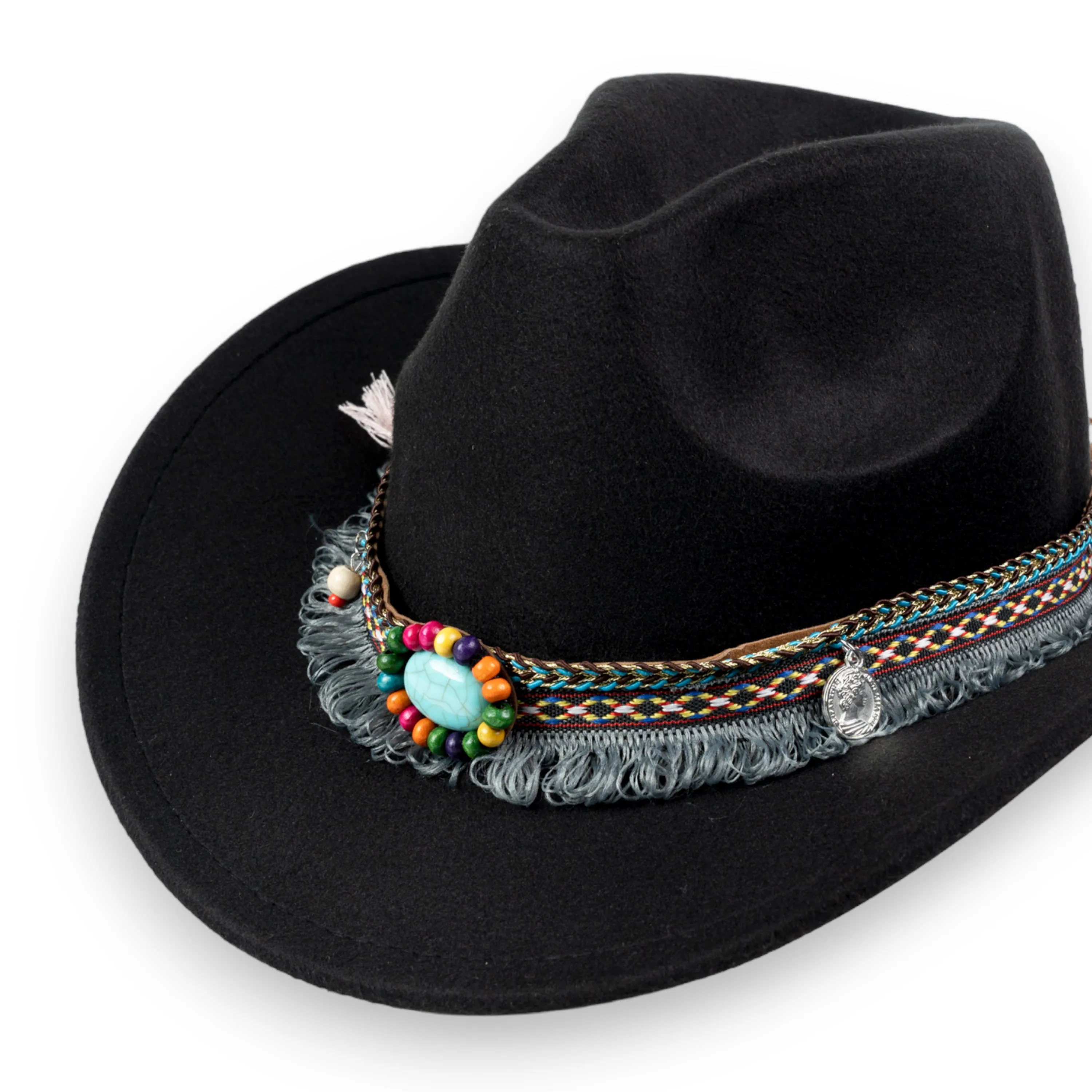 Chokore Boho-Tibetan Ethnic Cowboy Hat (Black)