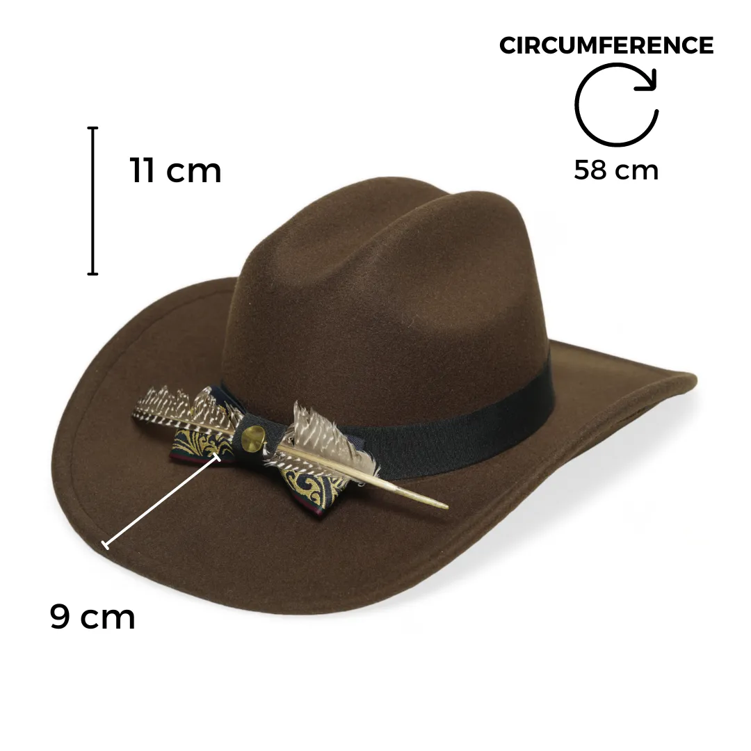 Chokore Cattleman Cowboy Hat with Feather Ribbon (Brown)