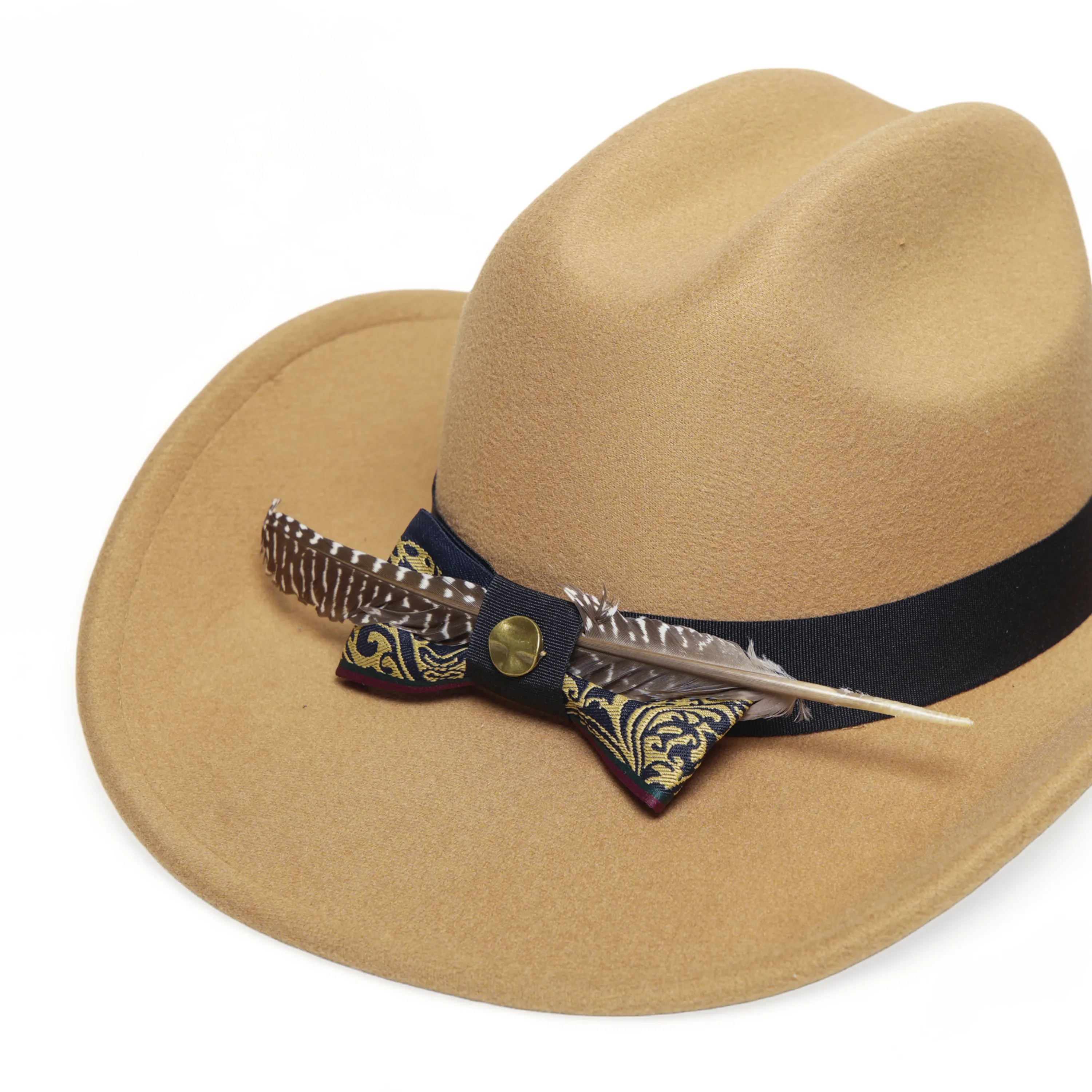 Chokore Cattleman Cowboy Hat with Feather Ribbon (Camel)