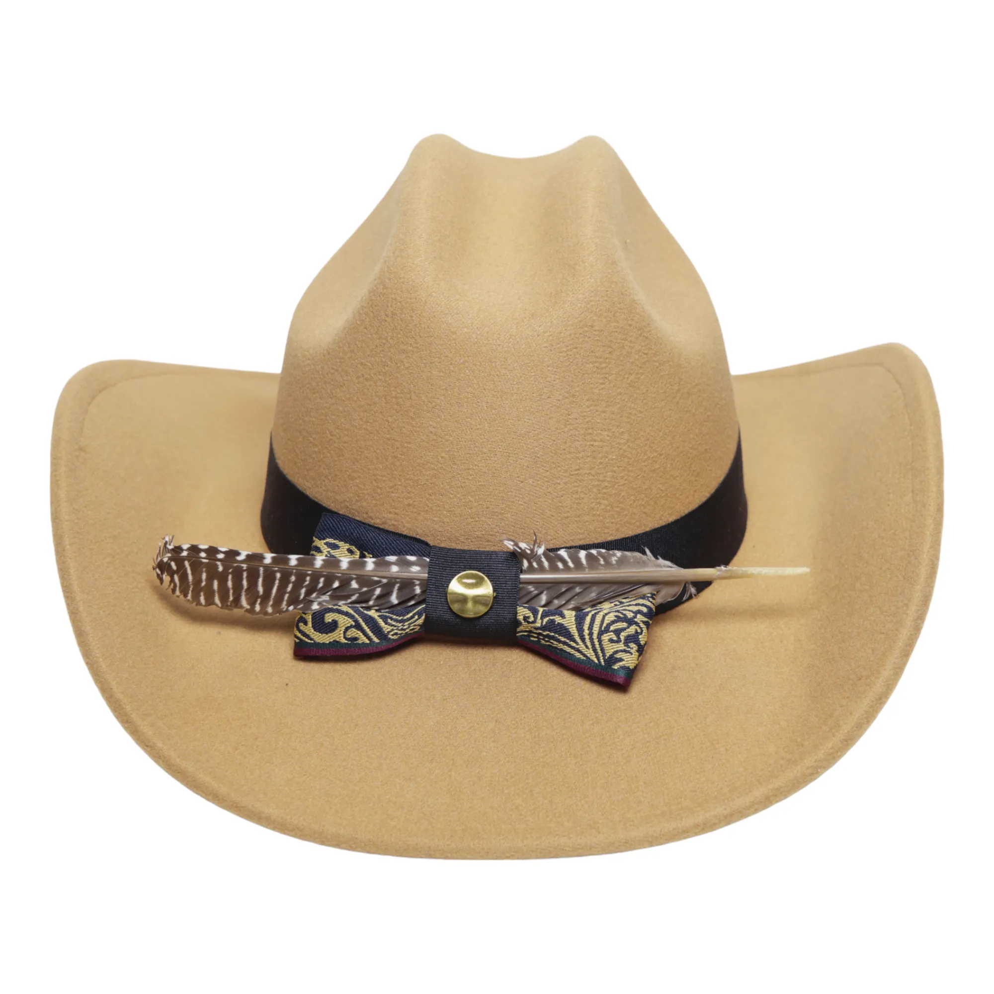 Chokore Cattleman Cowboy Hat with Feather Ribbon (Camel)