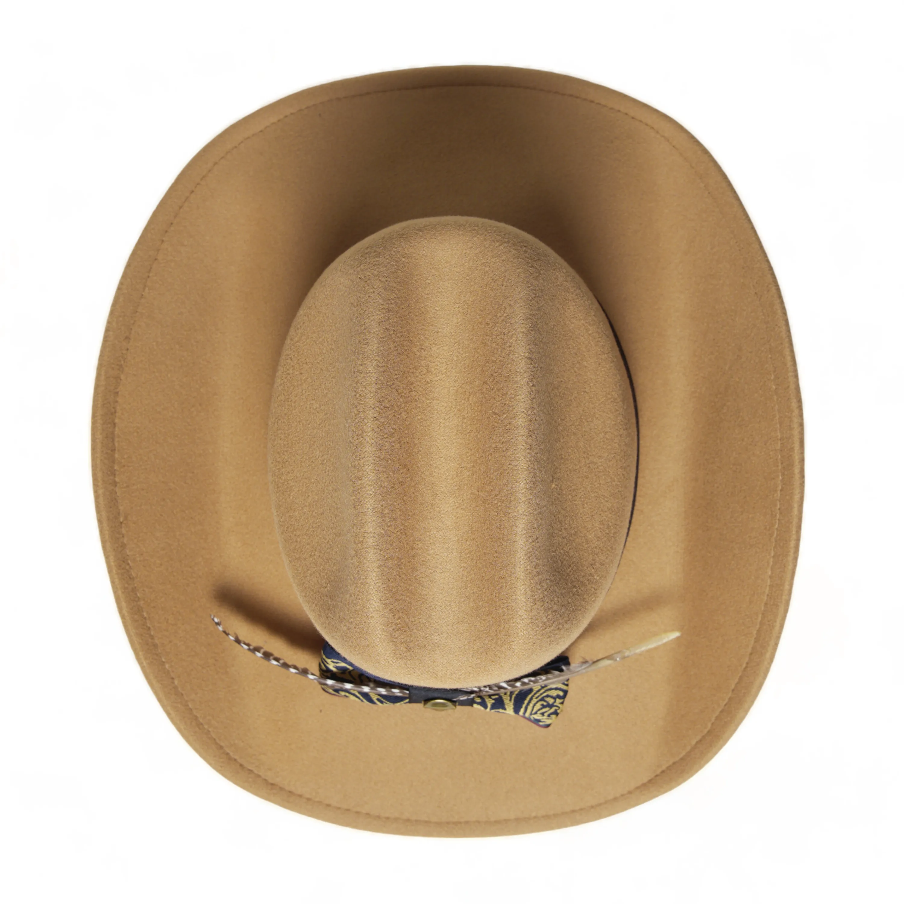 Chokore Cattleman Cowboy Hat with Feather Ribbon (Camel)