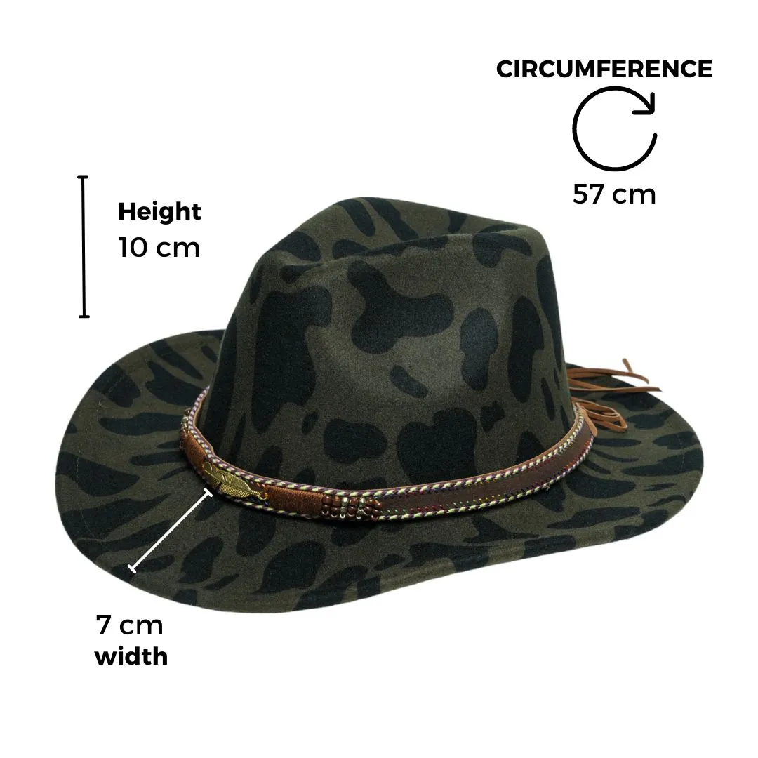 Chokore Cow Print Cowboy Hat (Olive Green)