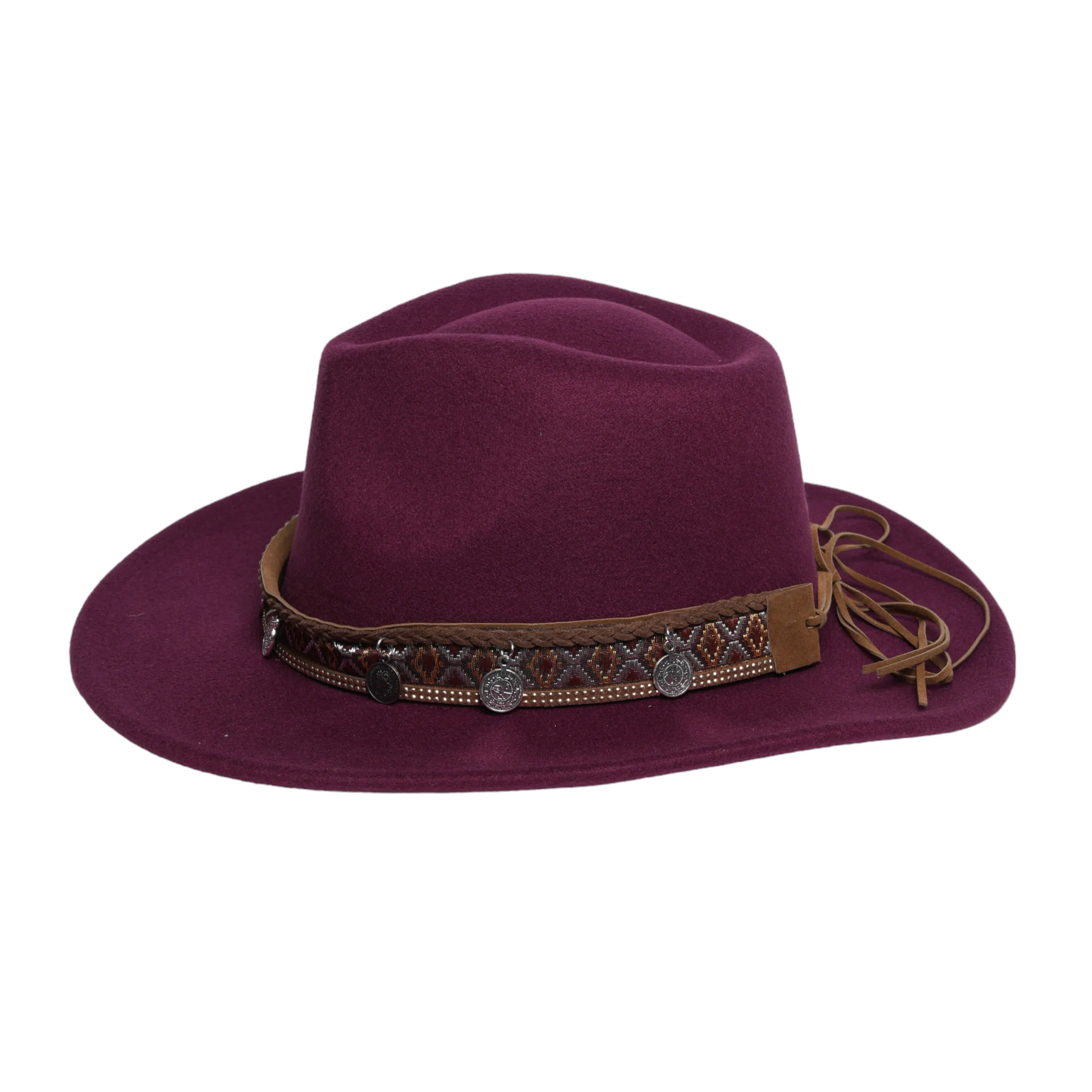 Chokore Cowboy Hat with Coin Belt (Wine Red)