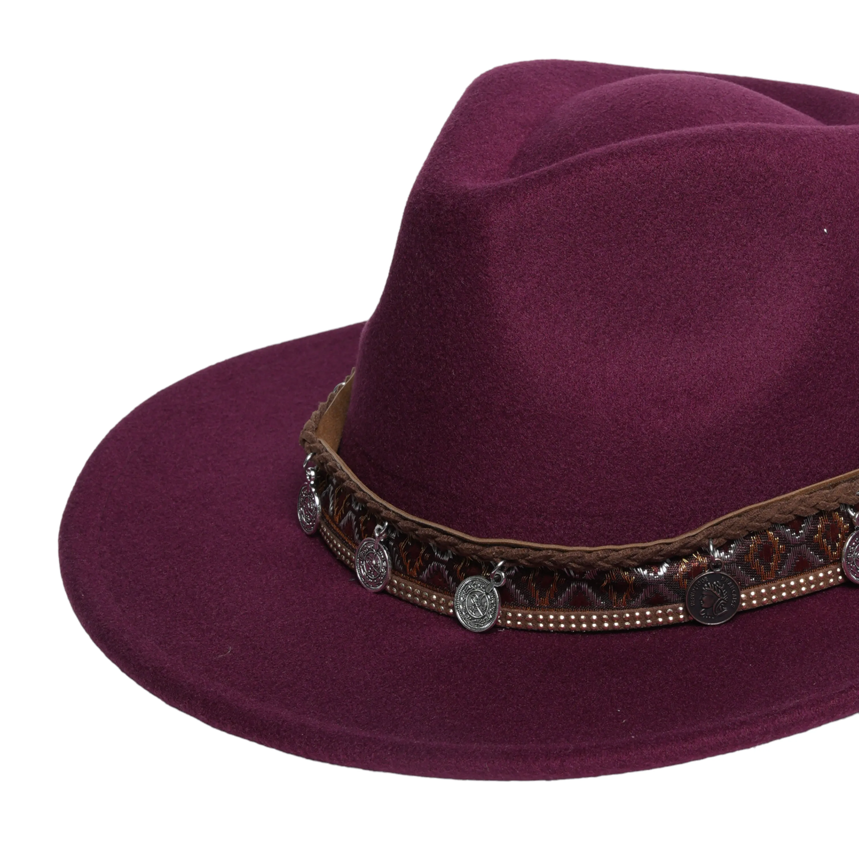 Chokore Cowboy Hat with Coin Belt (Wine Red)