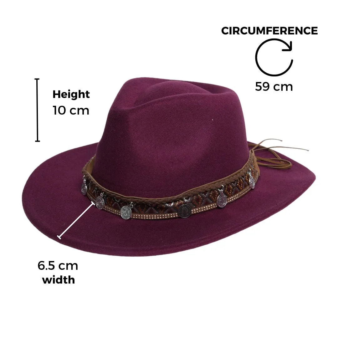 Chokore Cowboy Hat with Coin Belt (Wine Red)