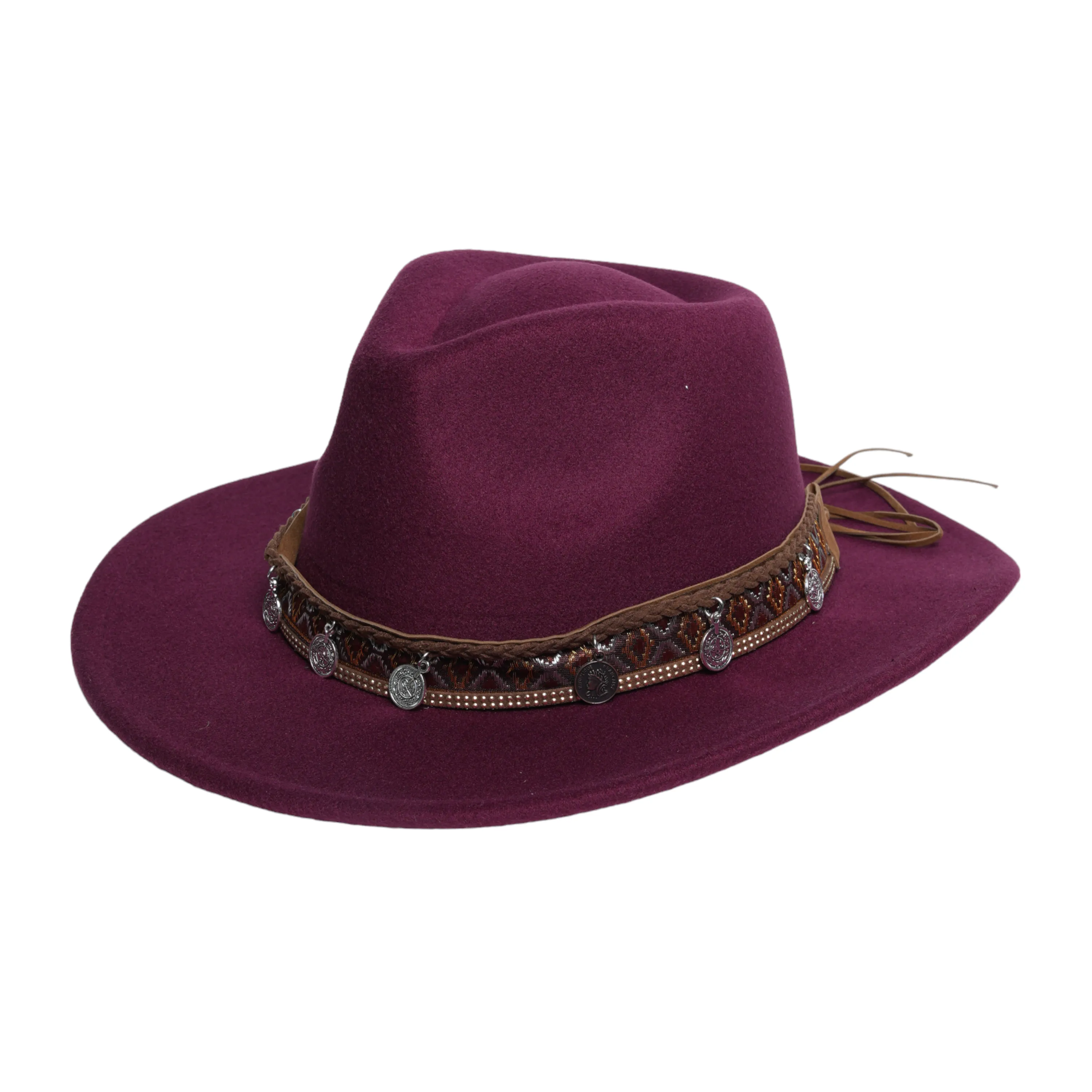 Chokore Cowboy Hat with Coin Belt (Wine Red)