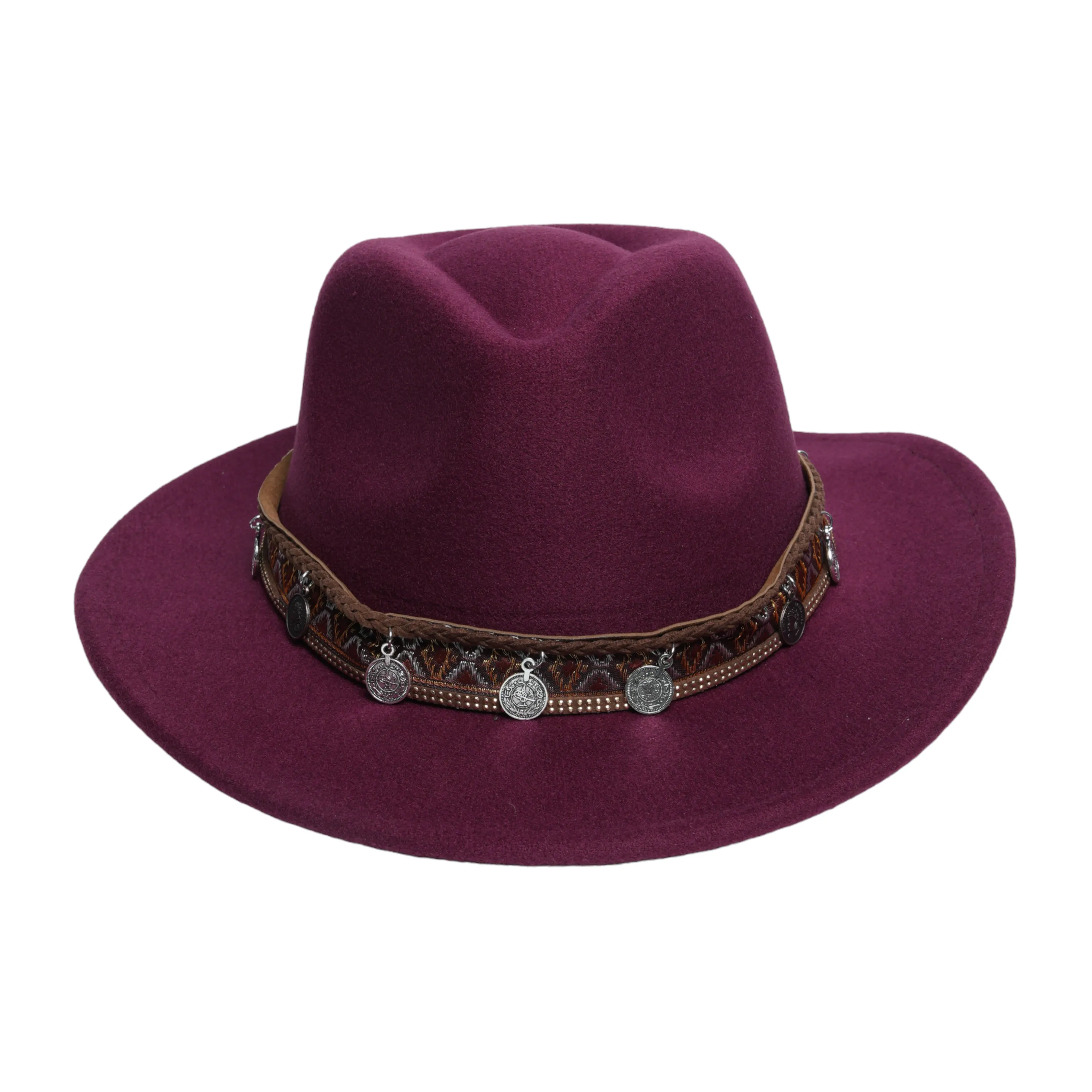 Chokore Cowboy Hat with Coin Belt (Wine Red)