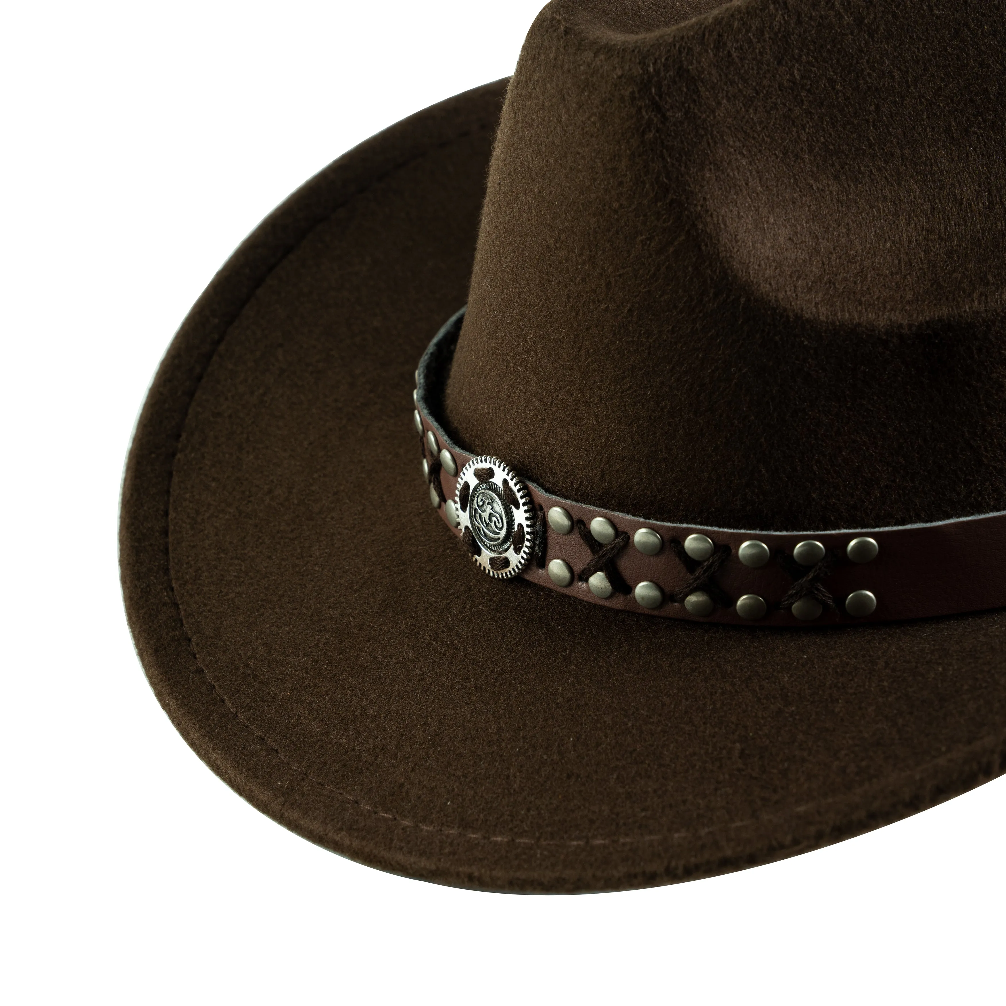 Chokore Cowboy Hat with Vegan Leather Embellished Belt (Chocolate Brown)