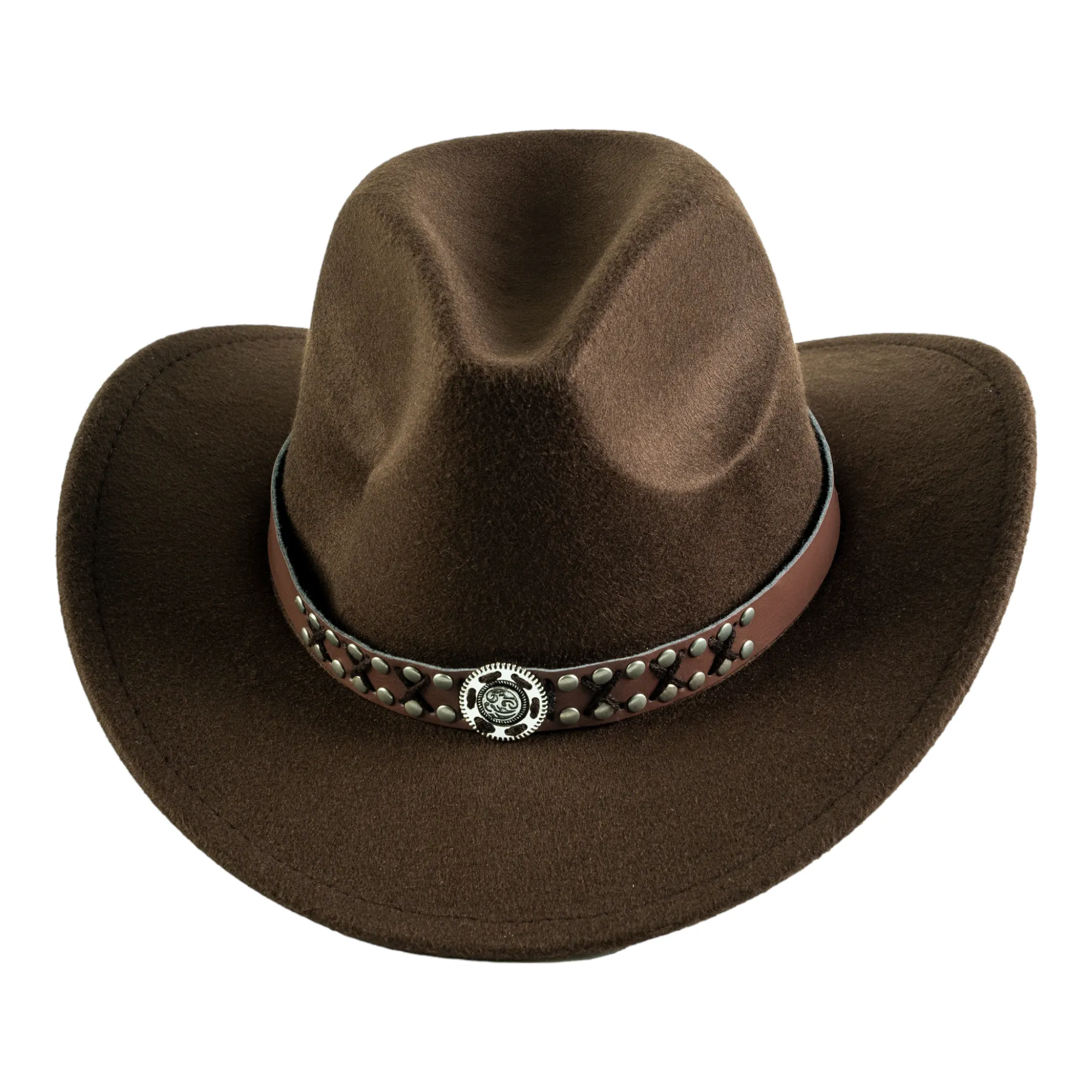 Chokore Cowboy Hat with Vegan Leather Embellished Belt (Chocolate Brown)